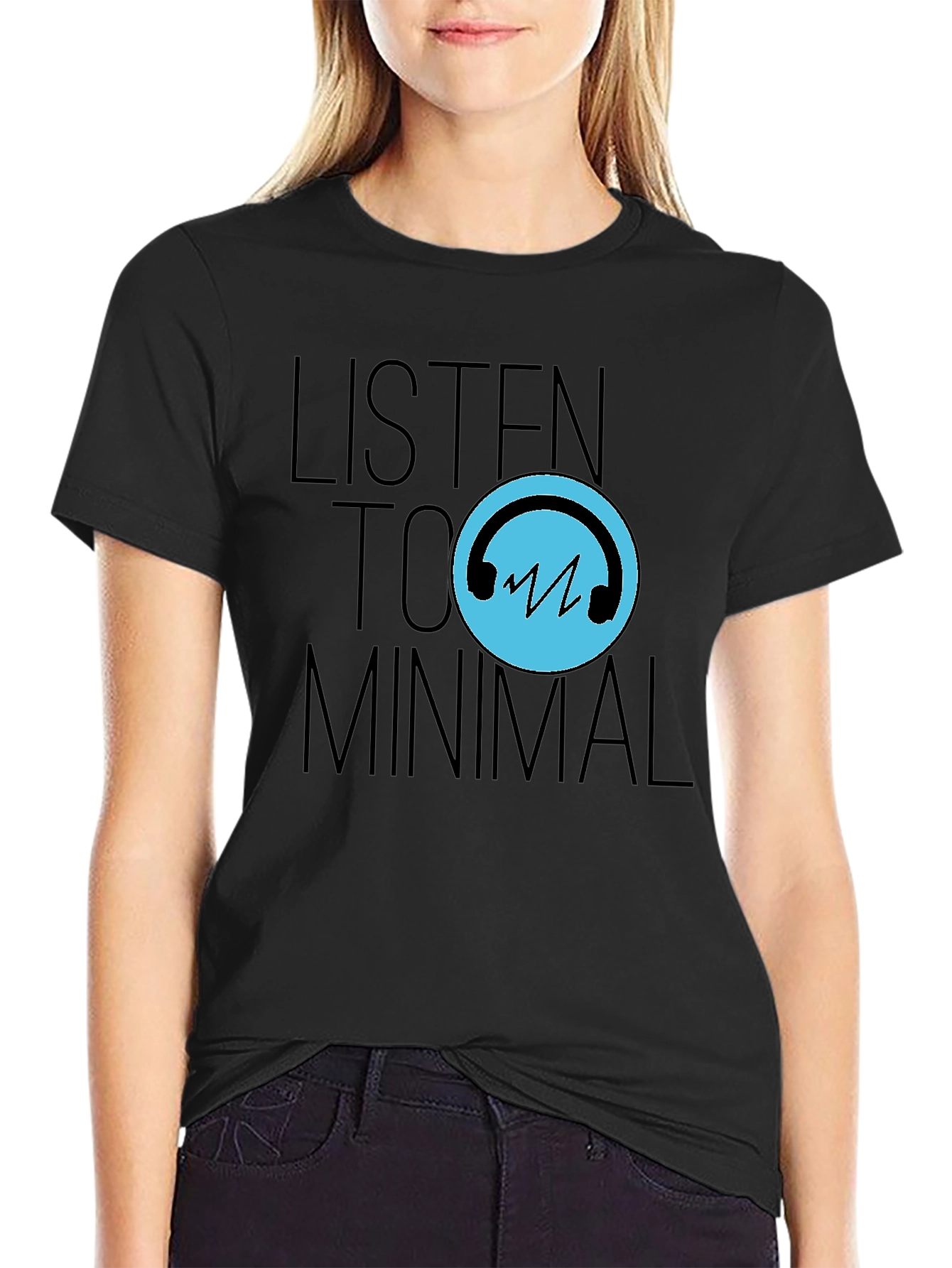 Black Listen to Minimal Black T-Shirt view 2