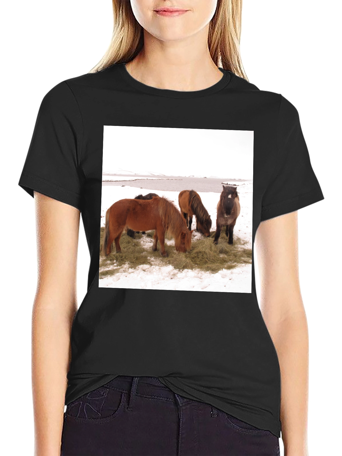 Black Horse Scene Graphic Tee - Unisex Black T-Shirt view 2
