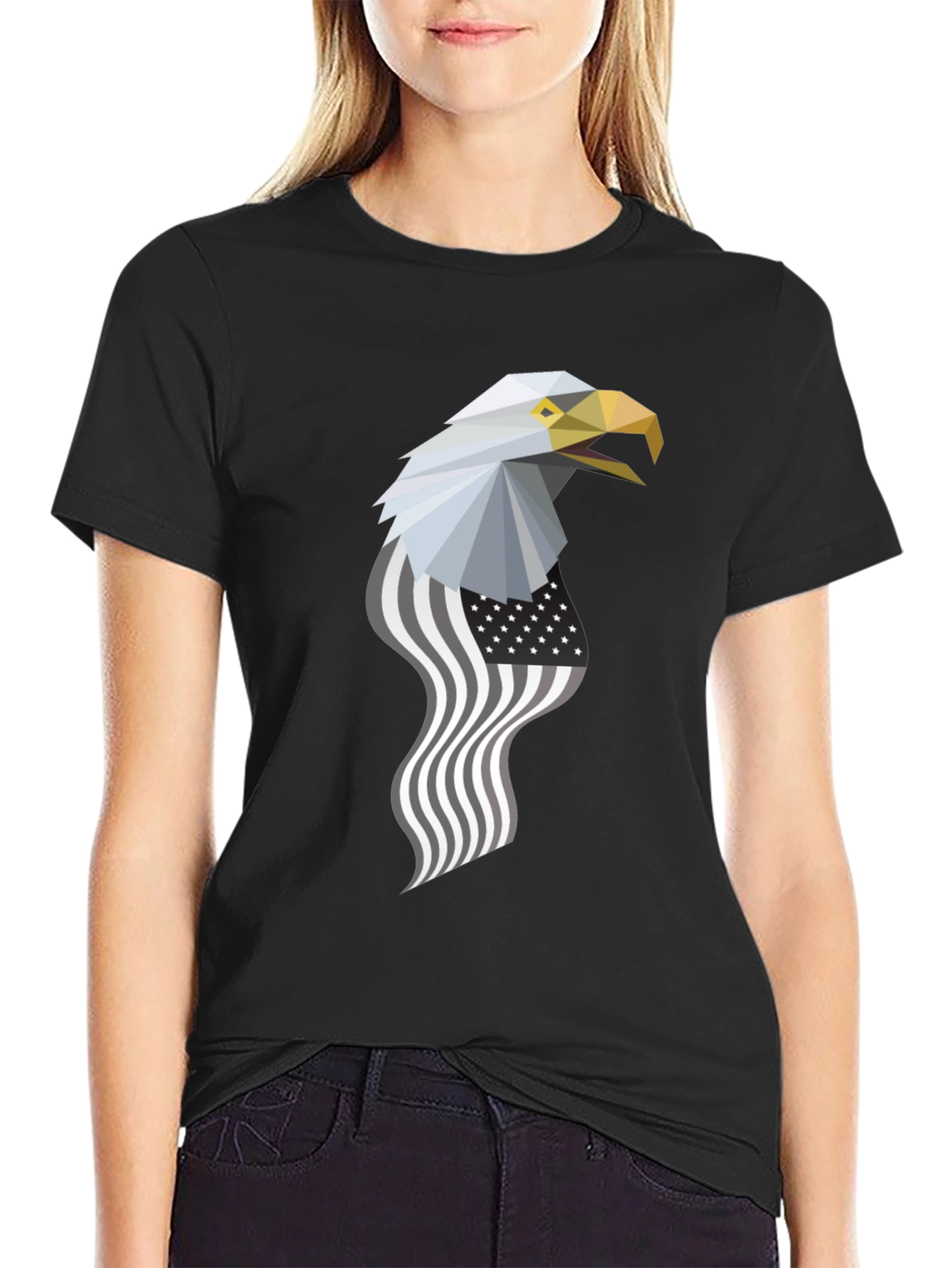 Black Geometric Eagle American Flag Graphic Tee view 2