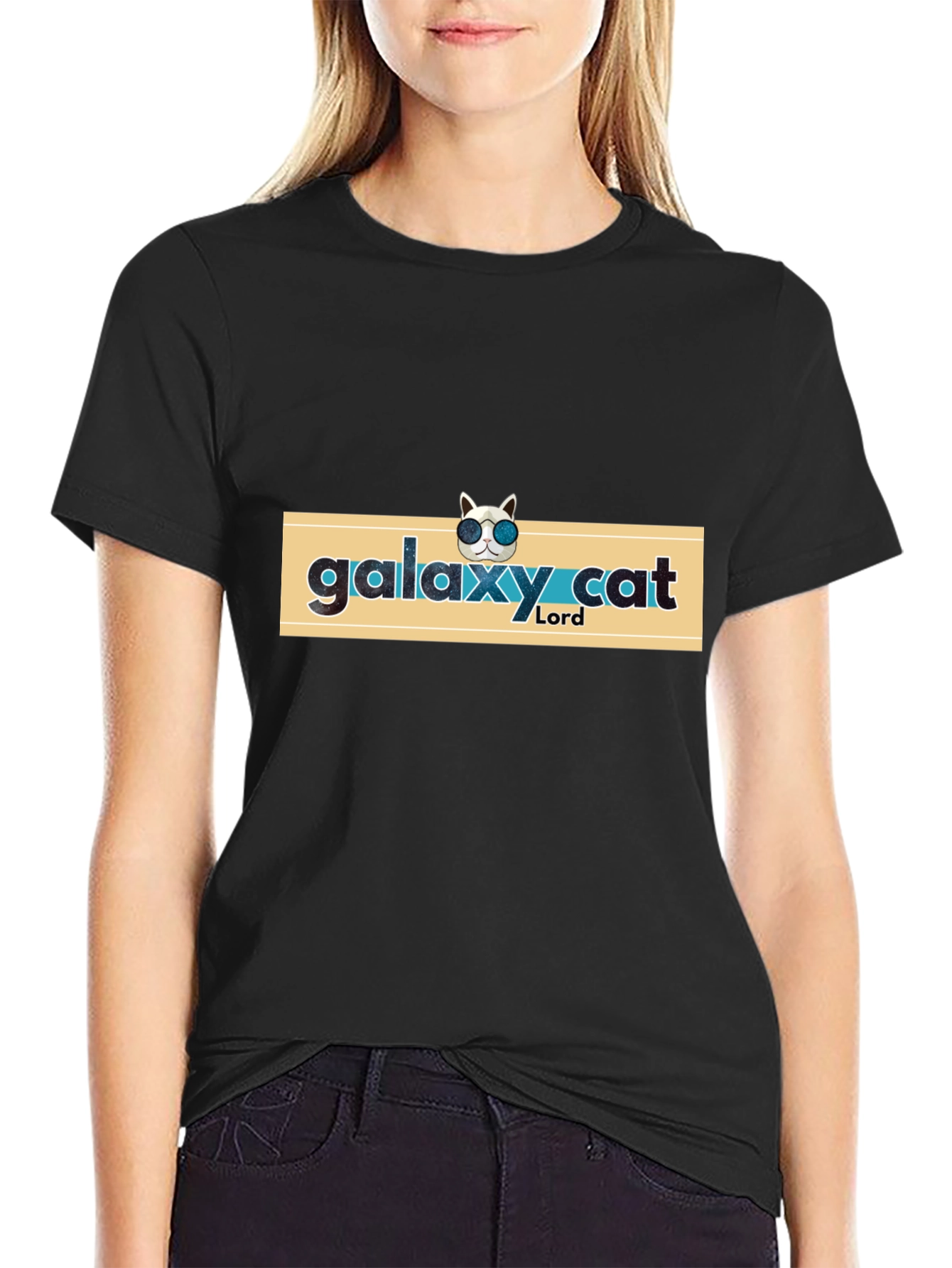Black Galaxy Cat Lord T-Shirt - Cool Cosmic Graphic Tee view 2