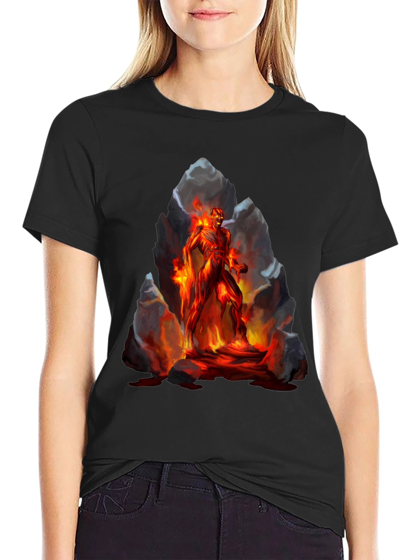Black Inferno Man Graphic Tee - Fiery Lava Design view 2