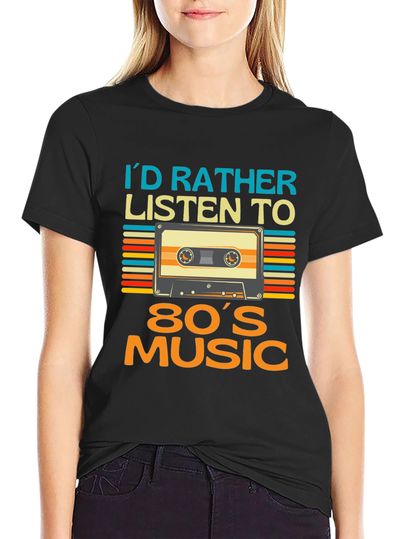Black Retro 80s Music T-Shirt view 2