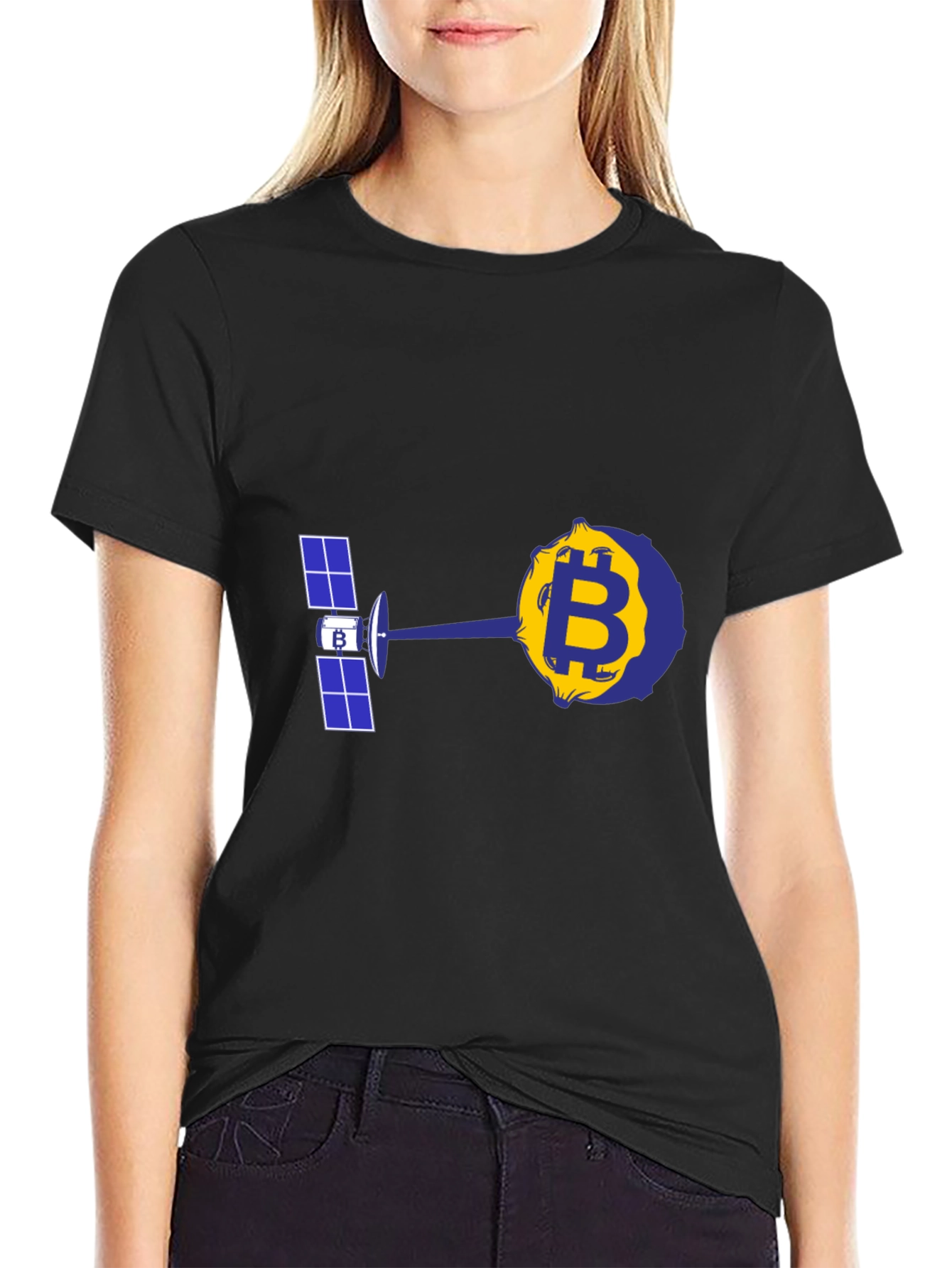 Black Bitcoin Satellite T-Shirt - Crypto Design view 2