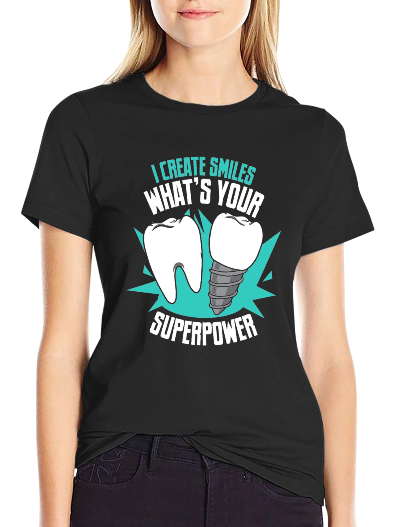 Black Dental Superpower T-Shirt - Dentist Gift view 2