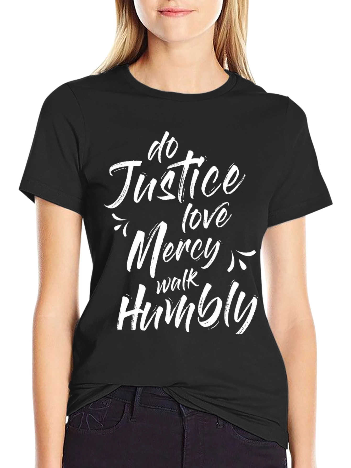 Black Justice, Love, Mercy, Humility Black T-Shirt view 2