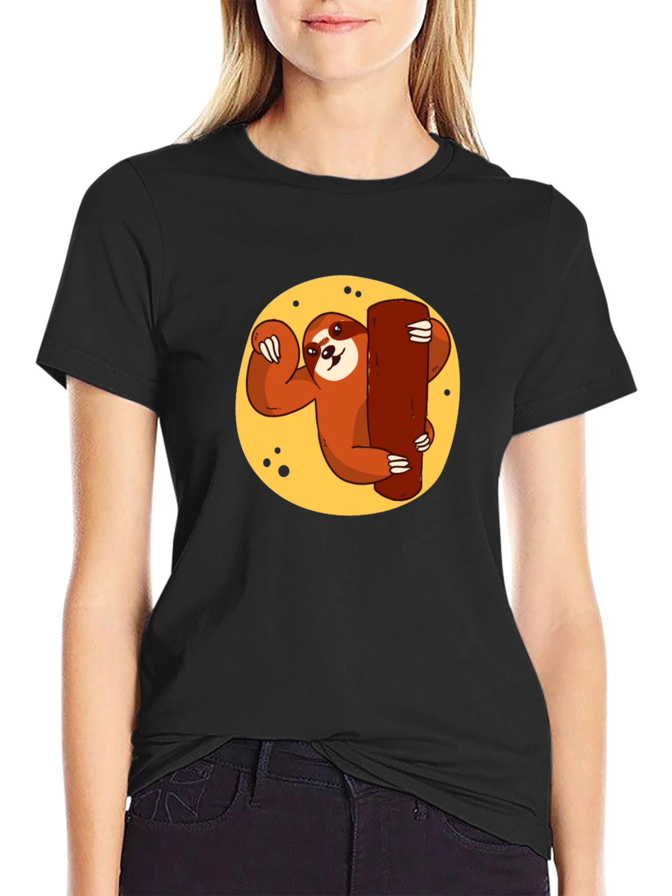 Black Sloth Hugging Tree T-Shirt - Relaxed Style view 2
