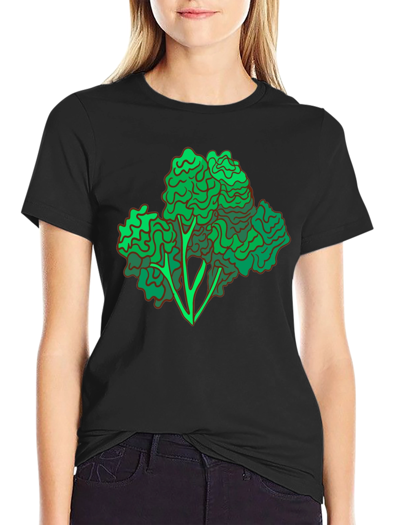 Black Broccoli Graphic Print Black T-Shirt view 2