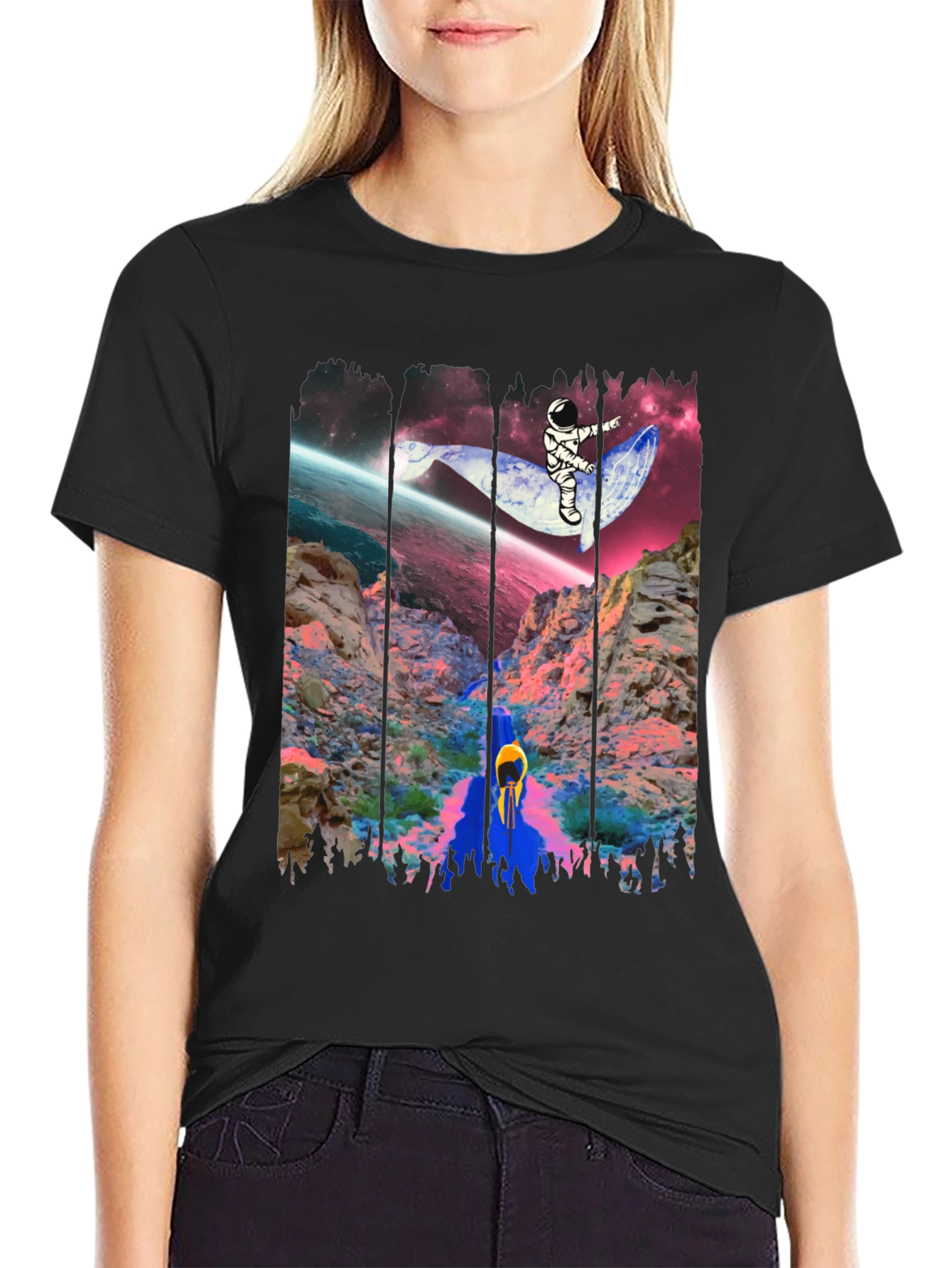 Black Astronaut Whale Ride Graphic Tee view 2