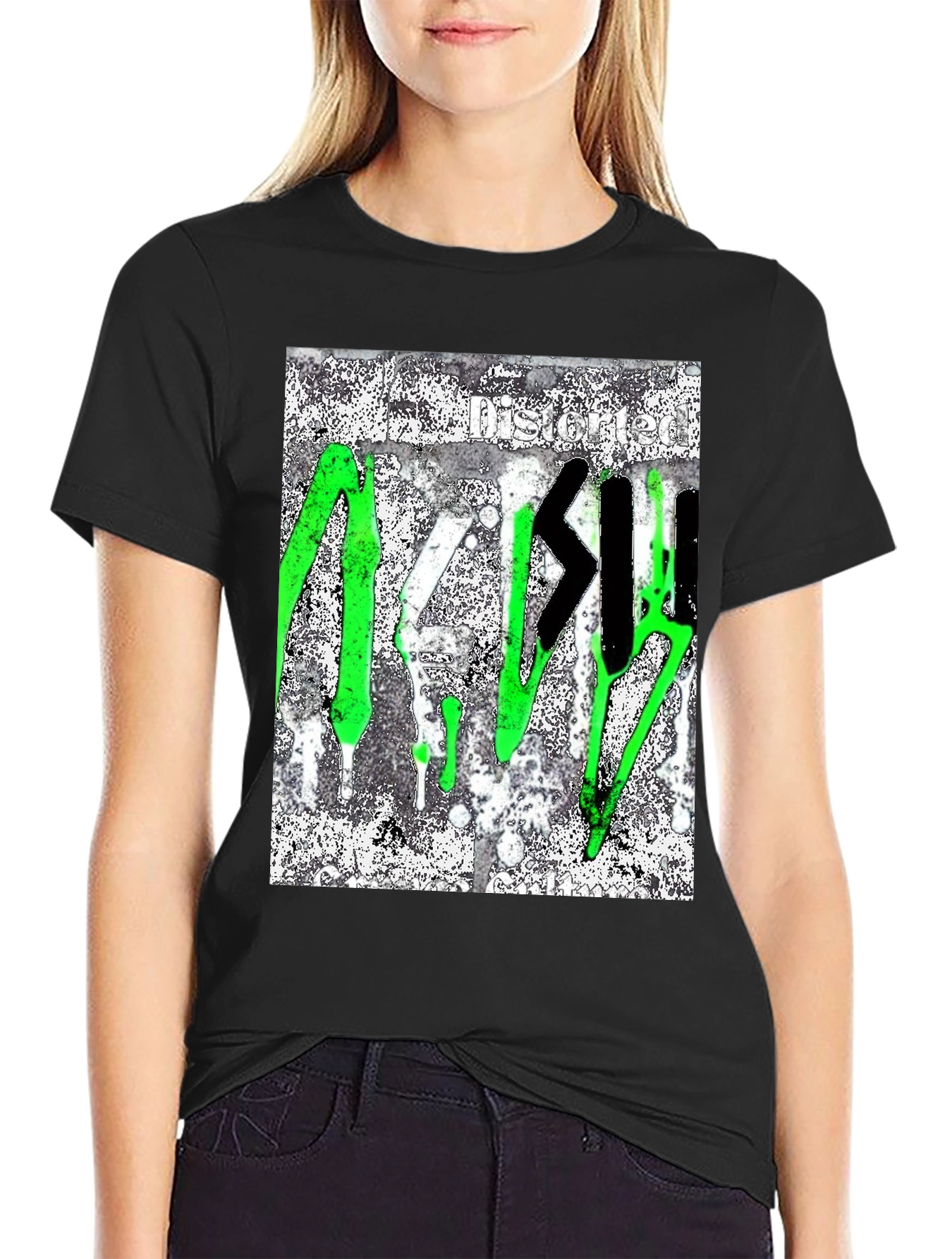 Black Distorted Graffiti Style T-Shirt view 2
