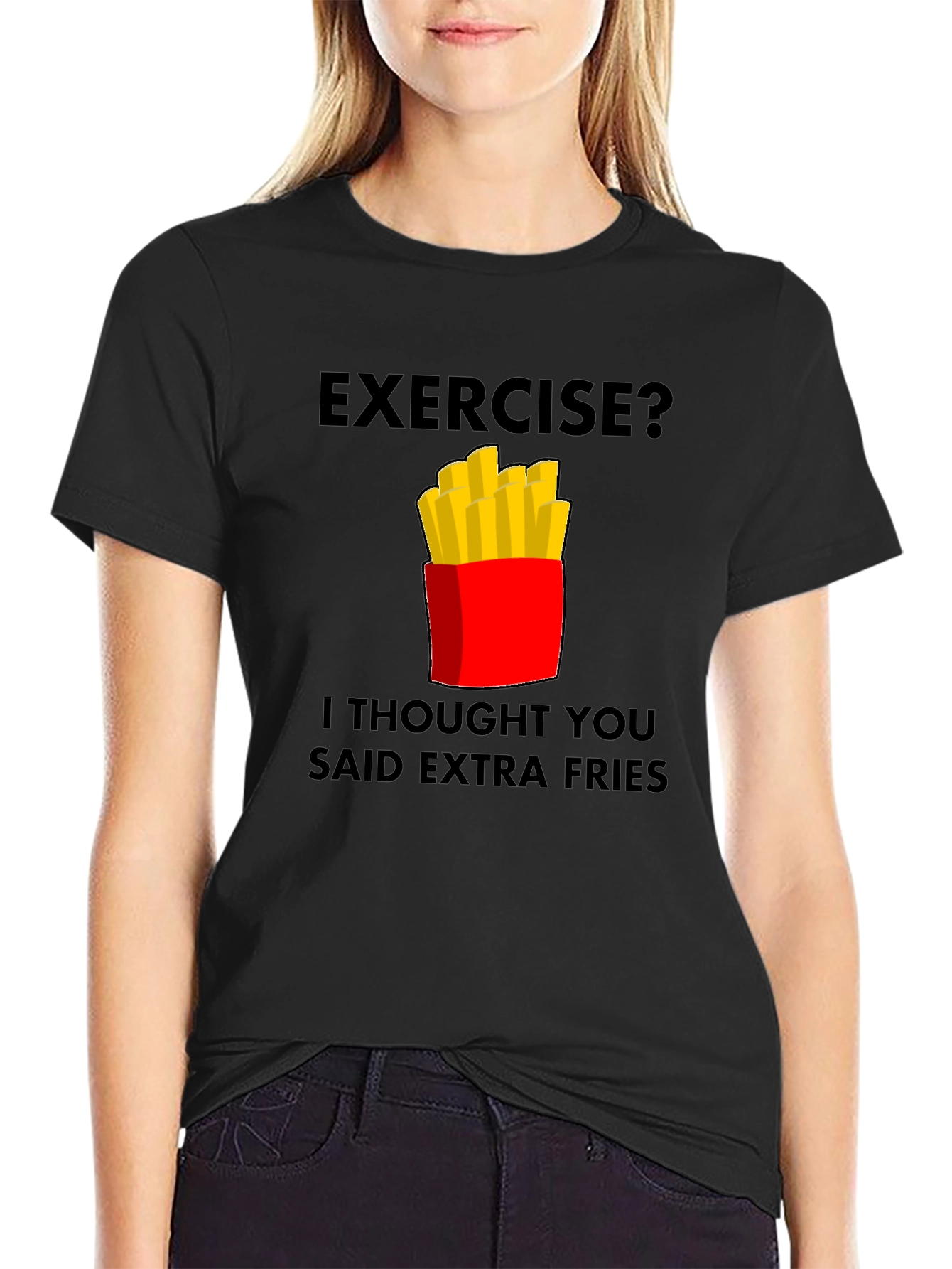 Black Funny Extra Fries Graphic T-Shirt view 2