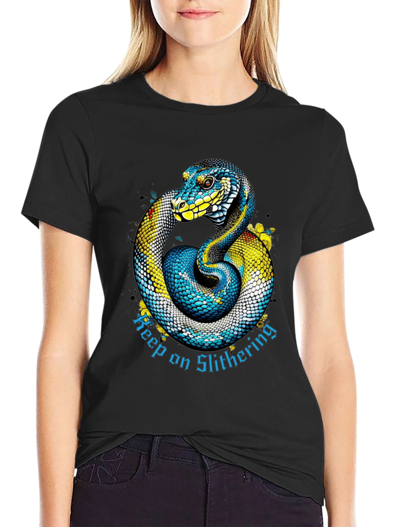 Black Keep on Slithering Snake Graphic Tee view 2