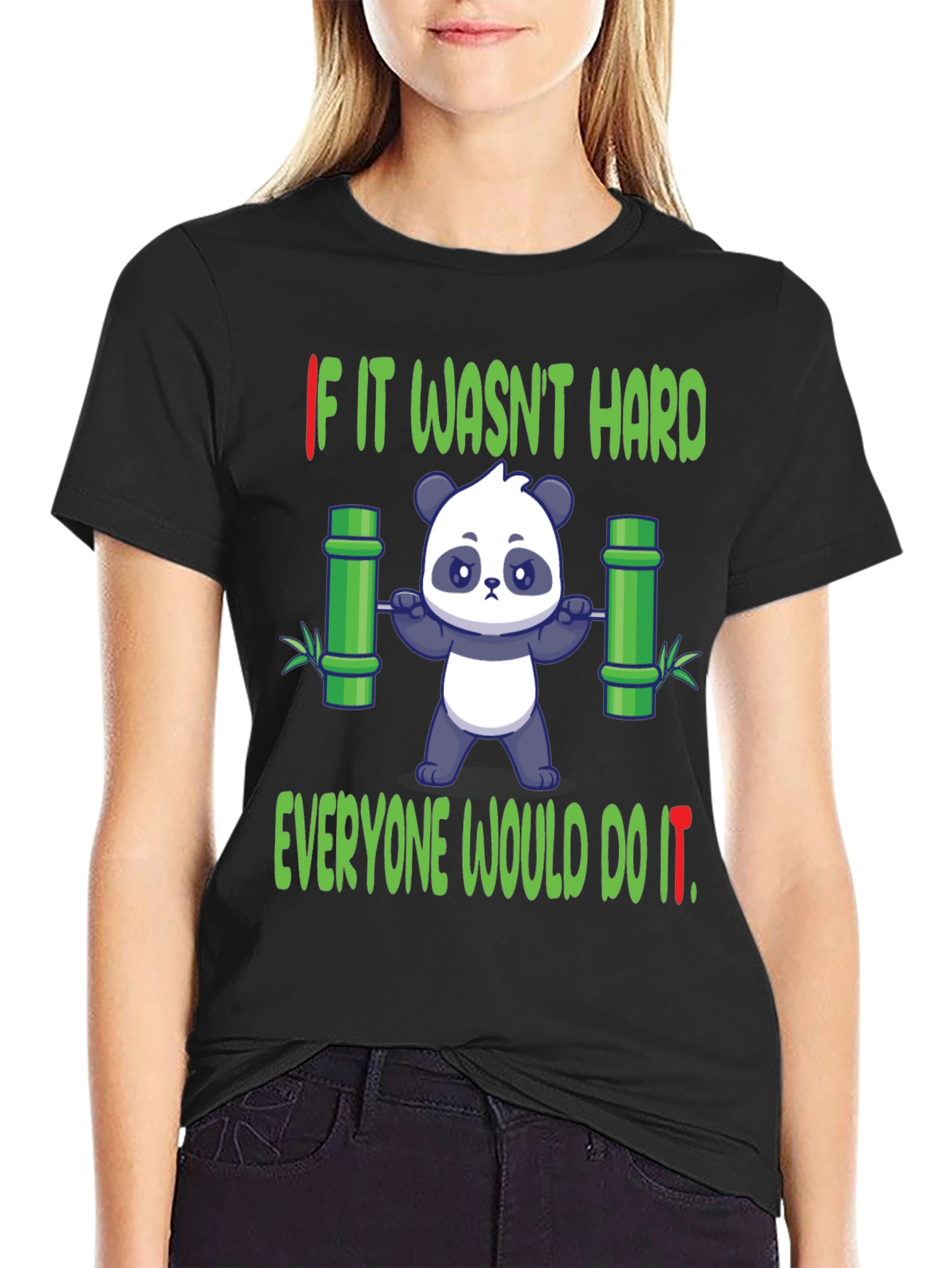 Black Funny Panda Gym T-Shirt - Weightlifting Bamboo view 2