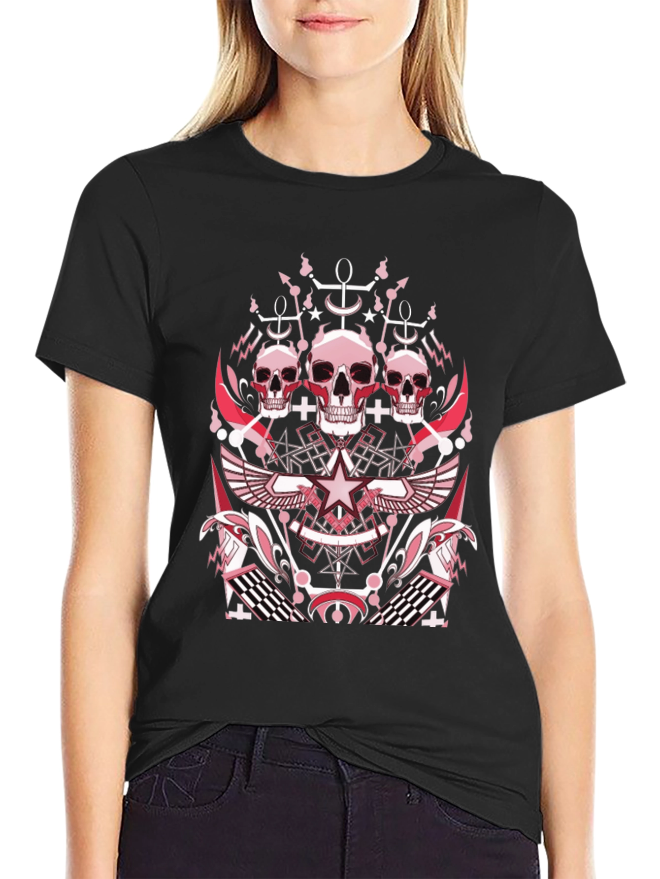Black Skull Graphic Print T-Shirt view 2
