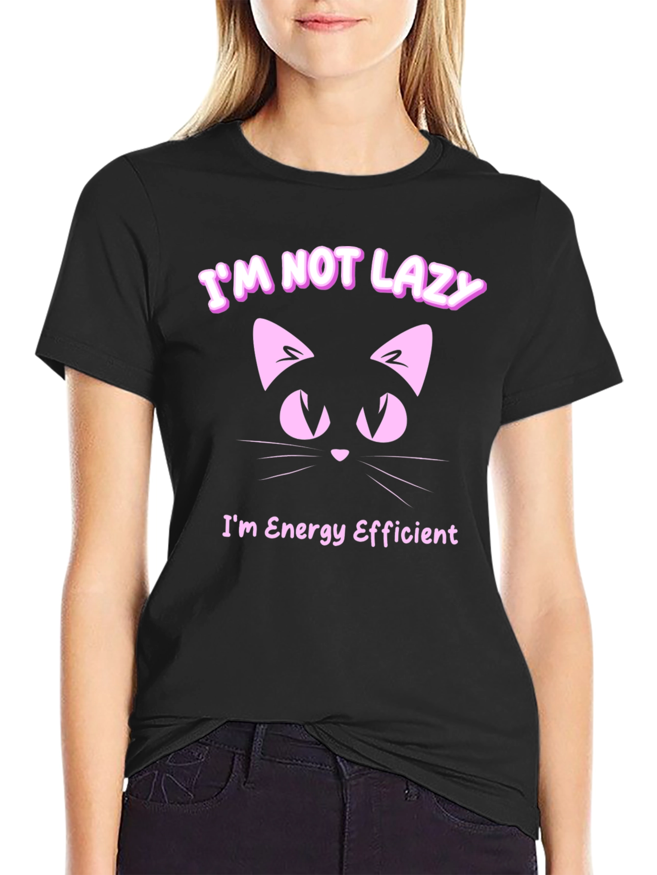 Black I'm Not Lazy Cat T-Shirt view 2