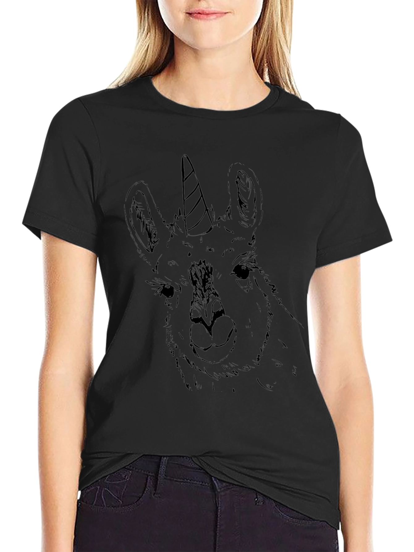 Black Llama Unicorn Graphic Tee - Black view 2