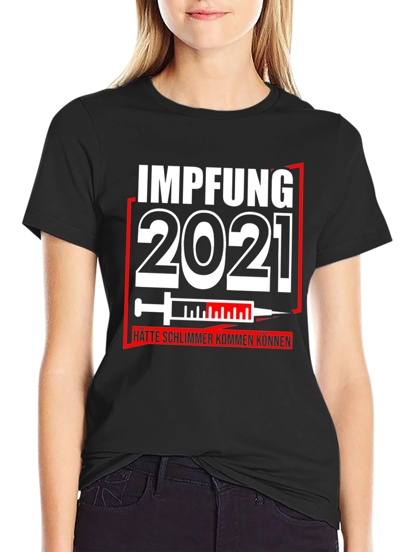 Black Impfung 2021 Graphic Tee - Vaccine Humor T-Shirt view 2