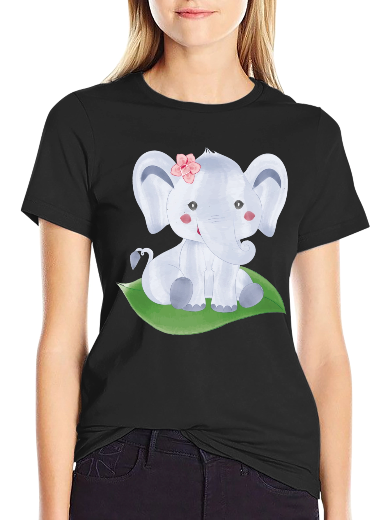 Black Cute Elephant Graphic Tee - Unisex Black T-Shirt view 2