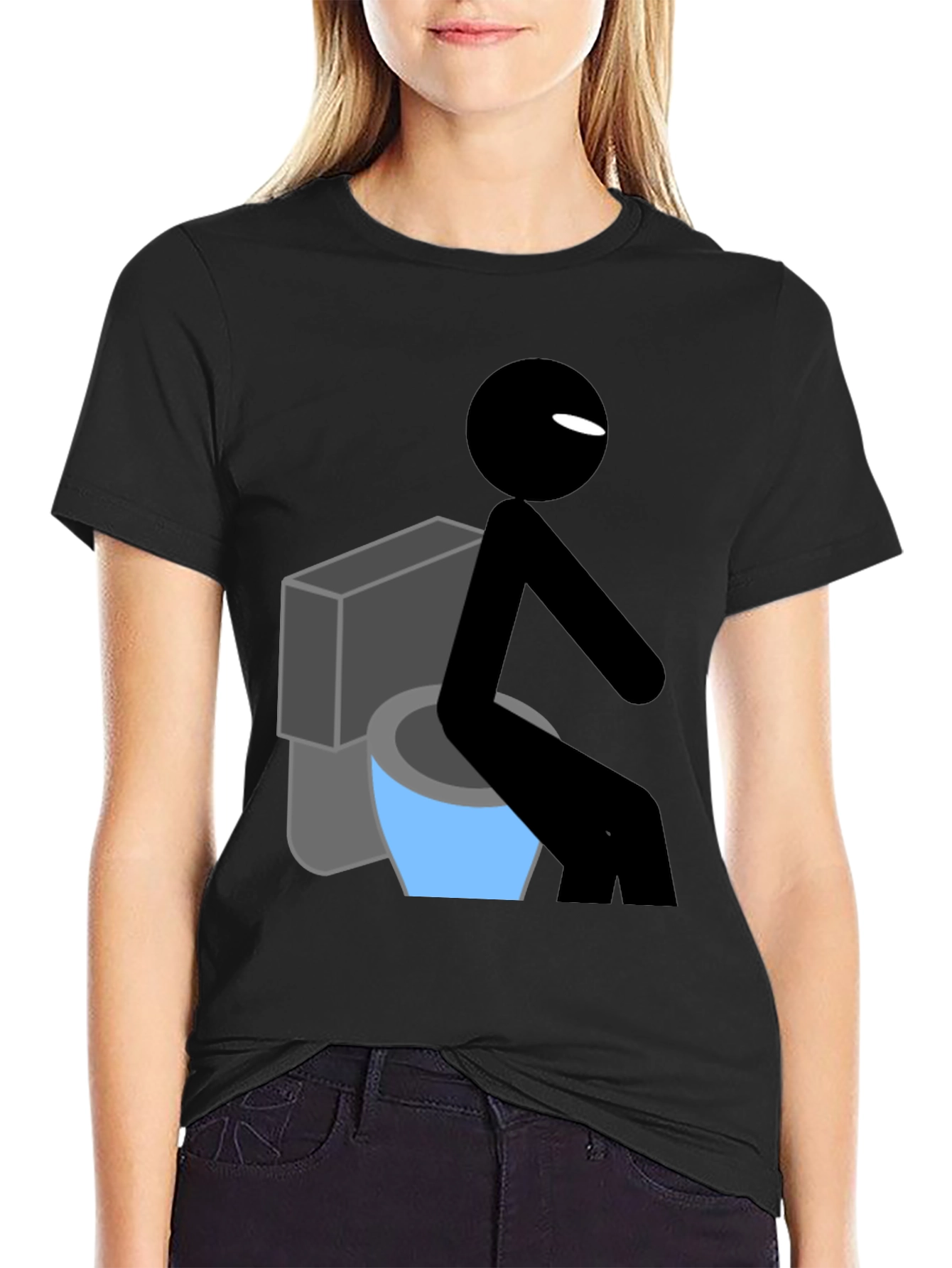 Black Toilet Humor Graphic Tee - Funny Stick Figure Shirt view 2