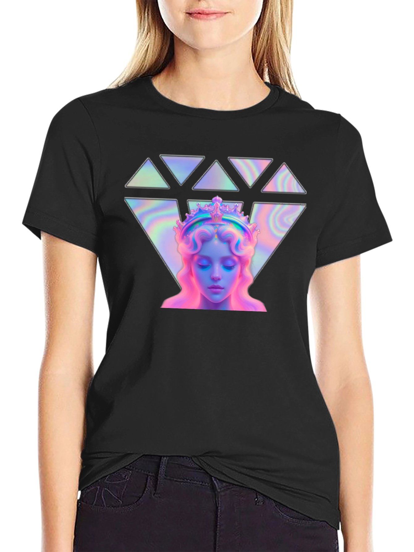Black Mystic Crown Graphic Tee - Holographic Design view 2