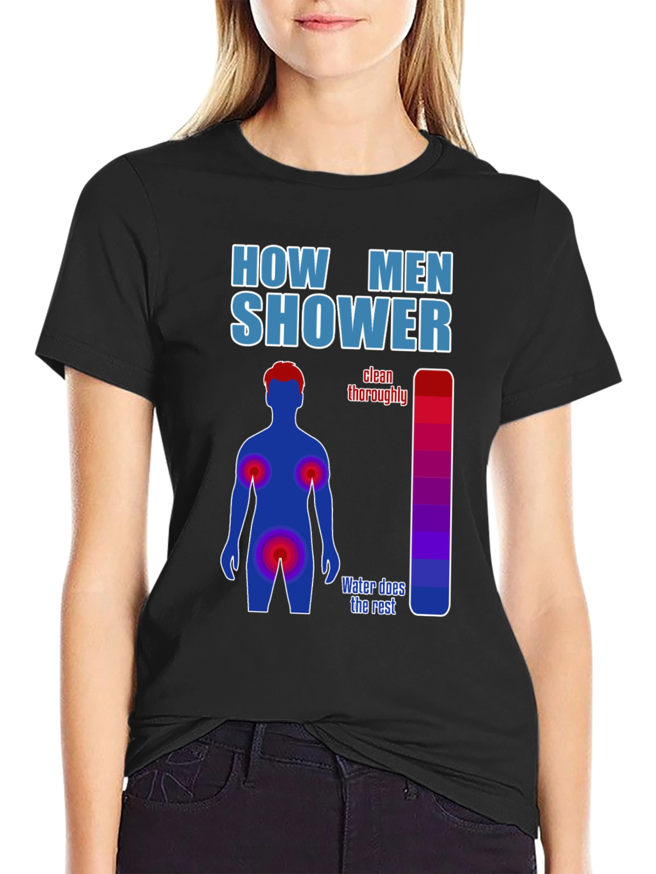 Black Humorous Men's Shower Guide T-Shirt view 2