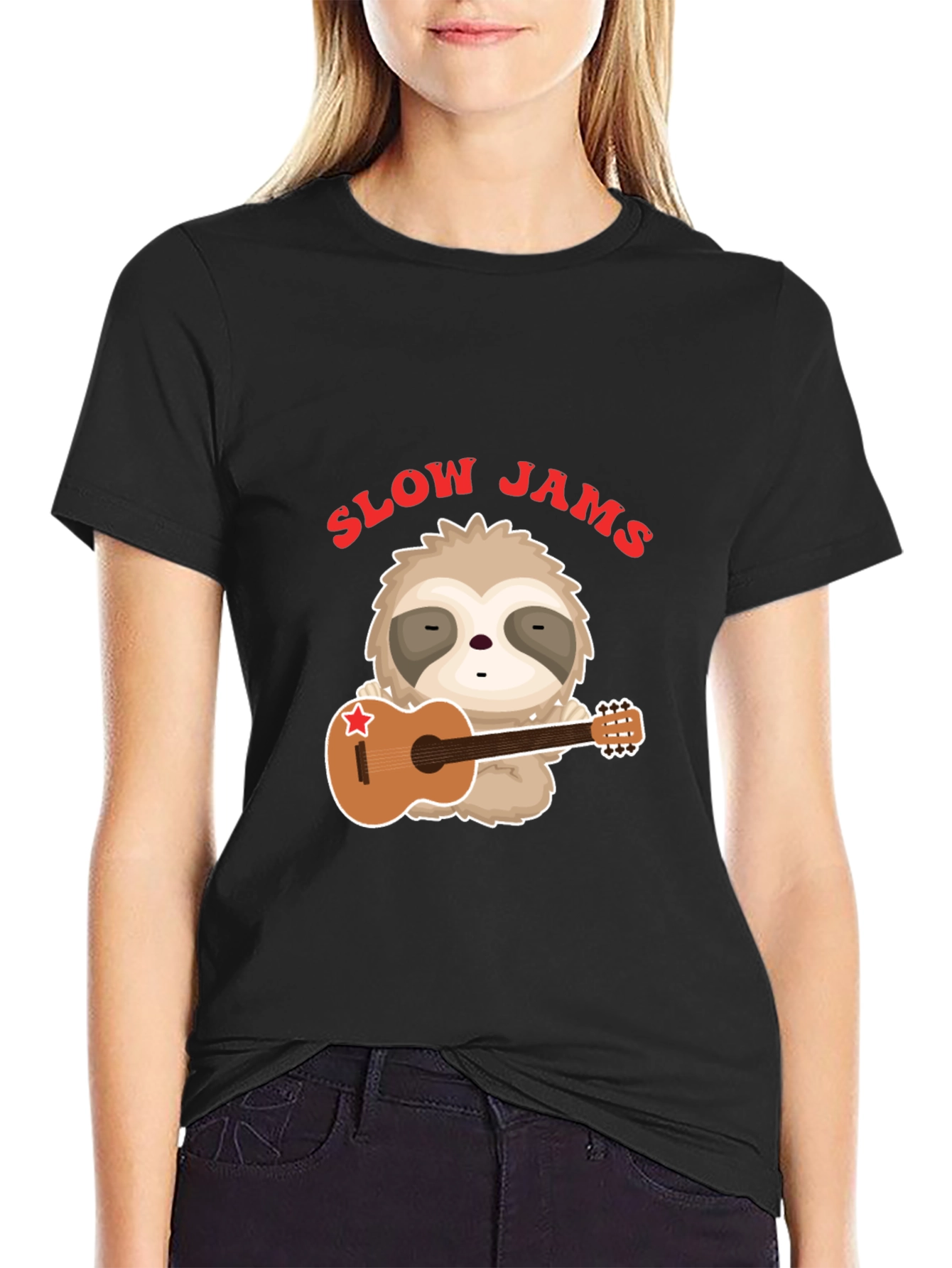 Black Slow Jams Sloth Guitarist Graphic Tee view 2