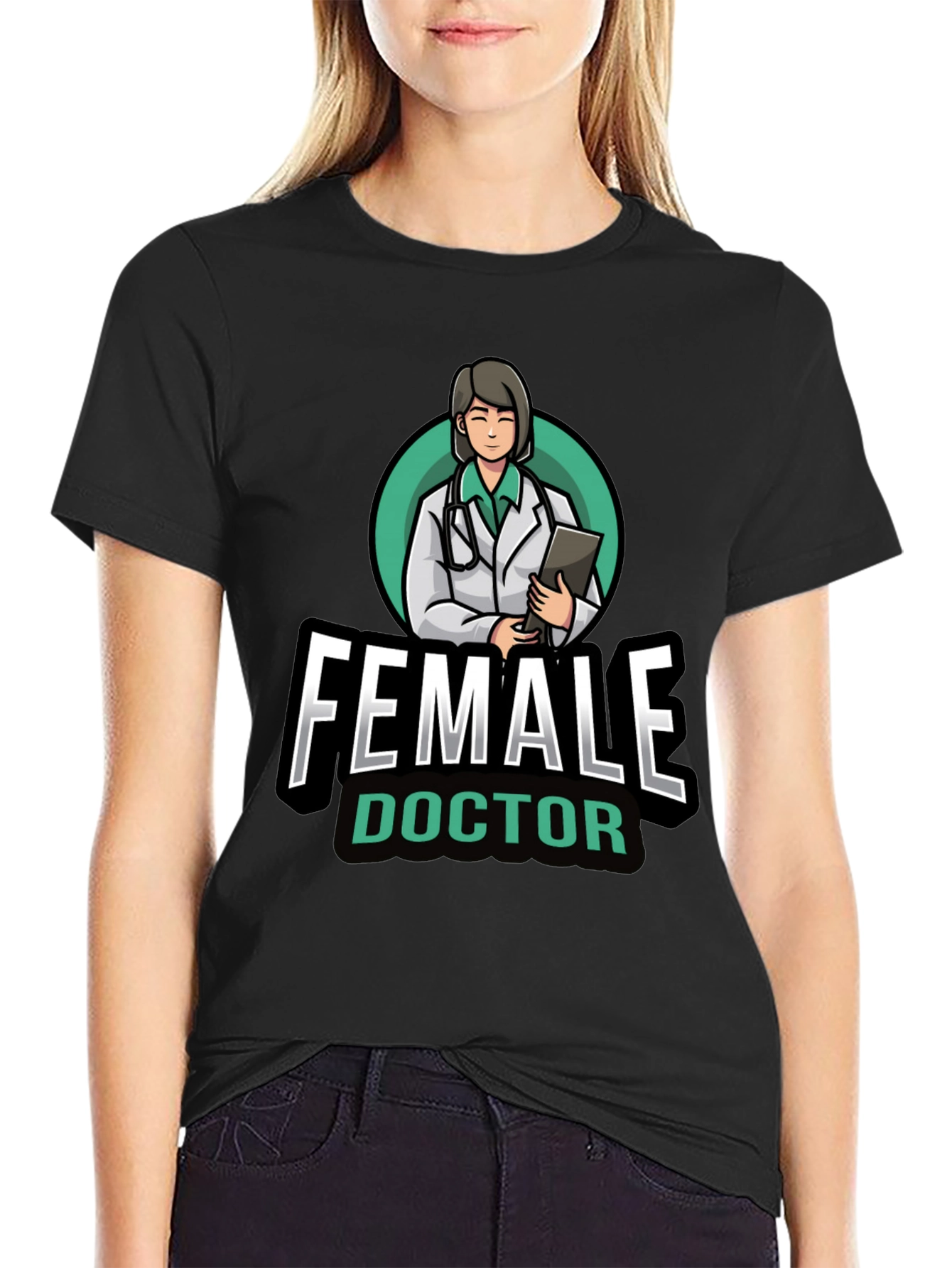 Black Female Doctor Graphic T-Shirt - Novelty Medical Apparel view 2