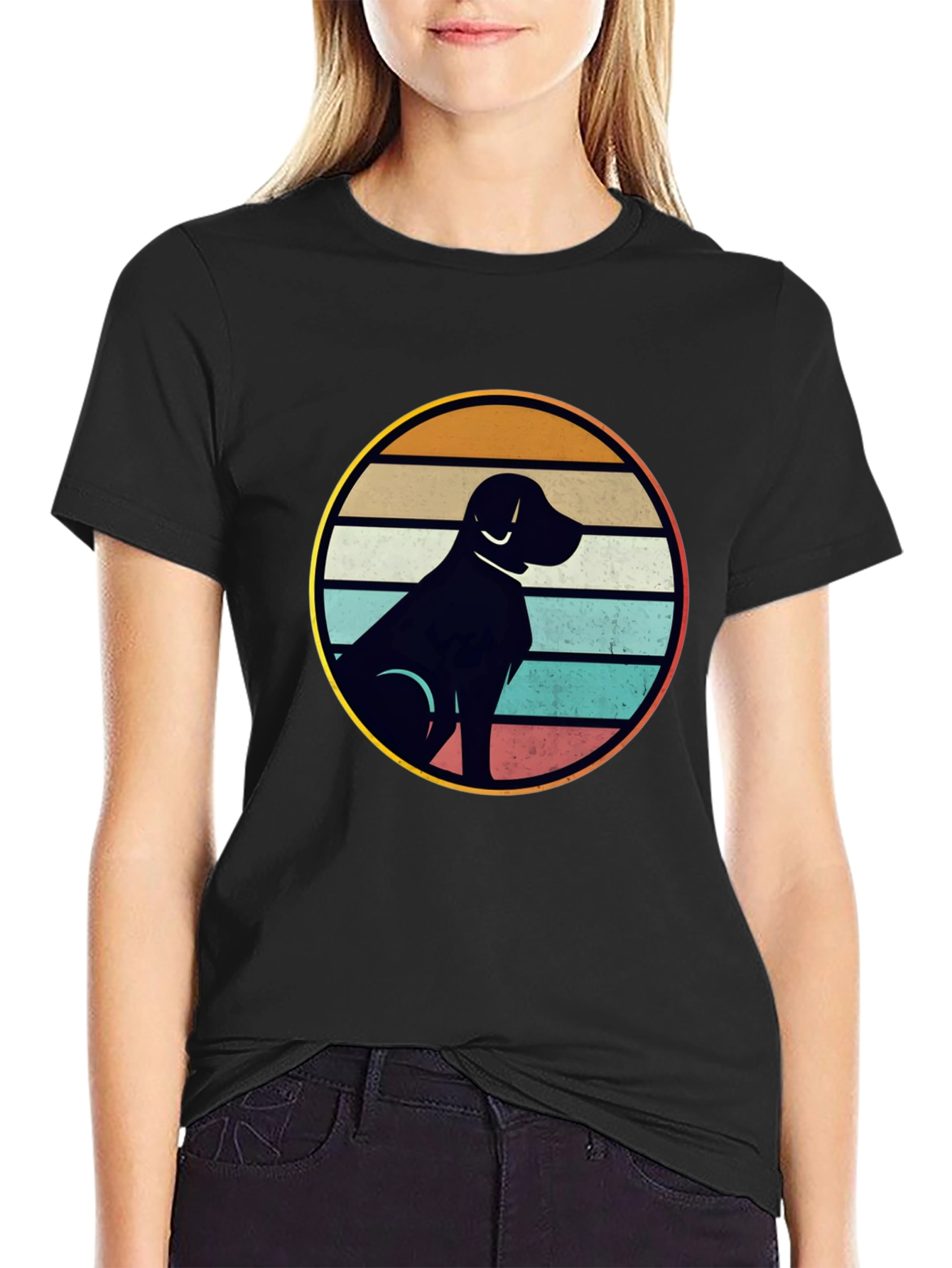Black Retro Dog Silhouette T-Shirt view 2