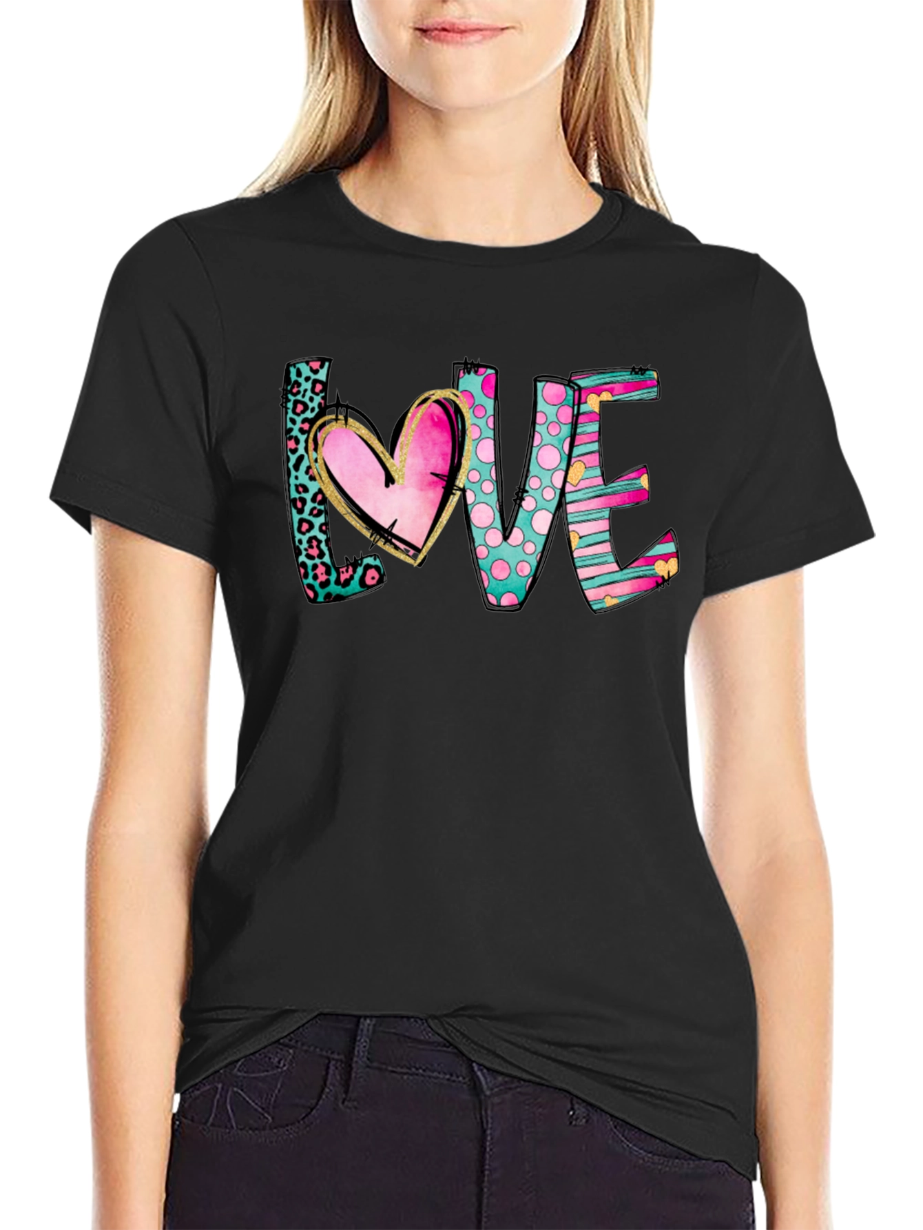 Black LOVE T-Shirt - Heart Design view 2