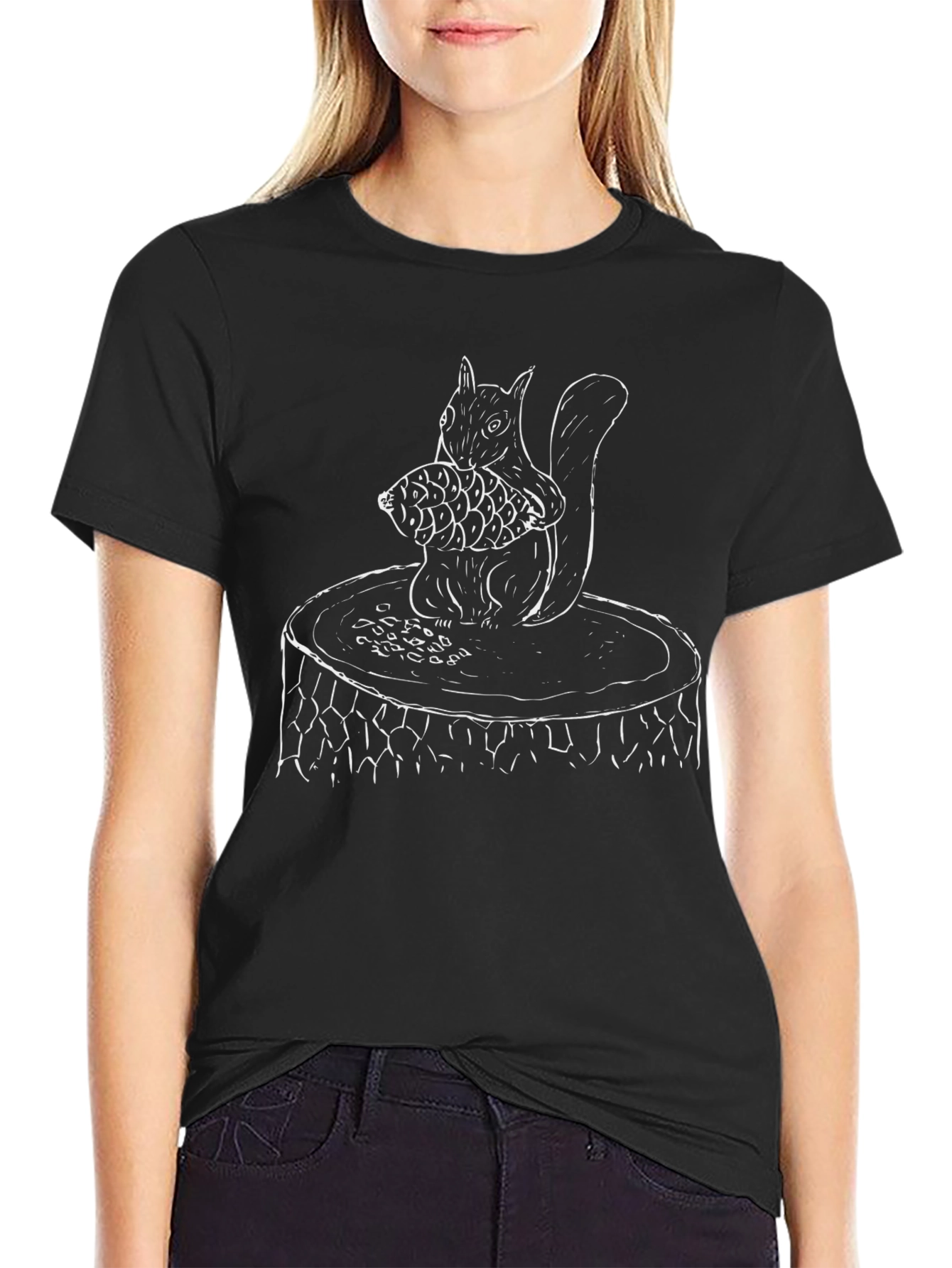 Black Squirrel Holding Fish Graphic Tee - Black view 2