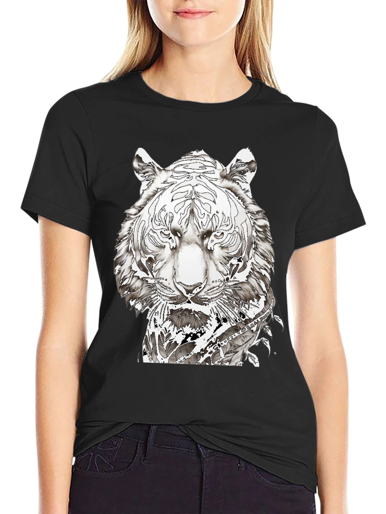 Black Black Tiger Graphic Print Tee view 2