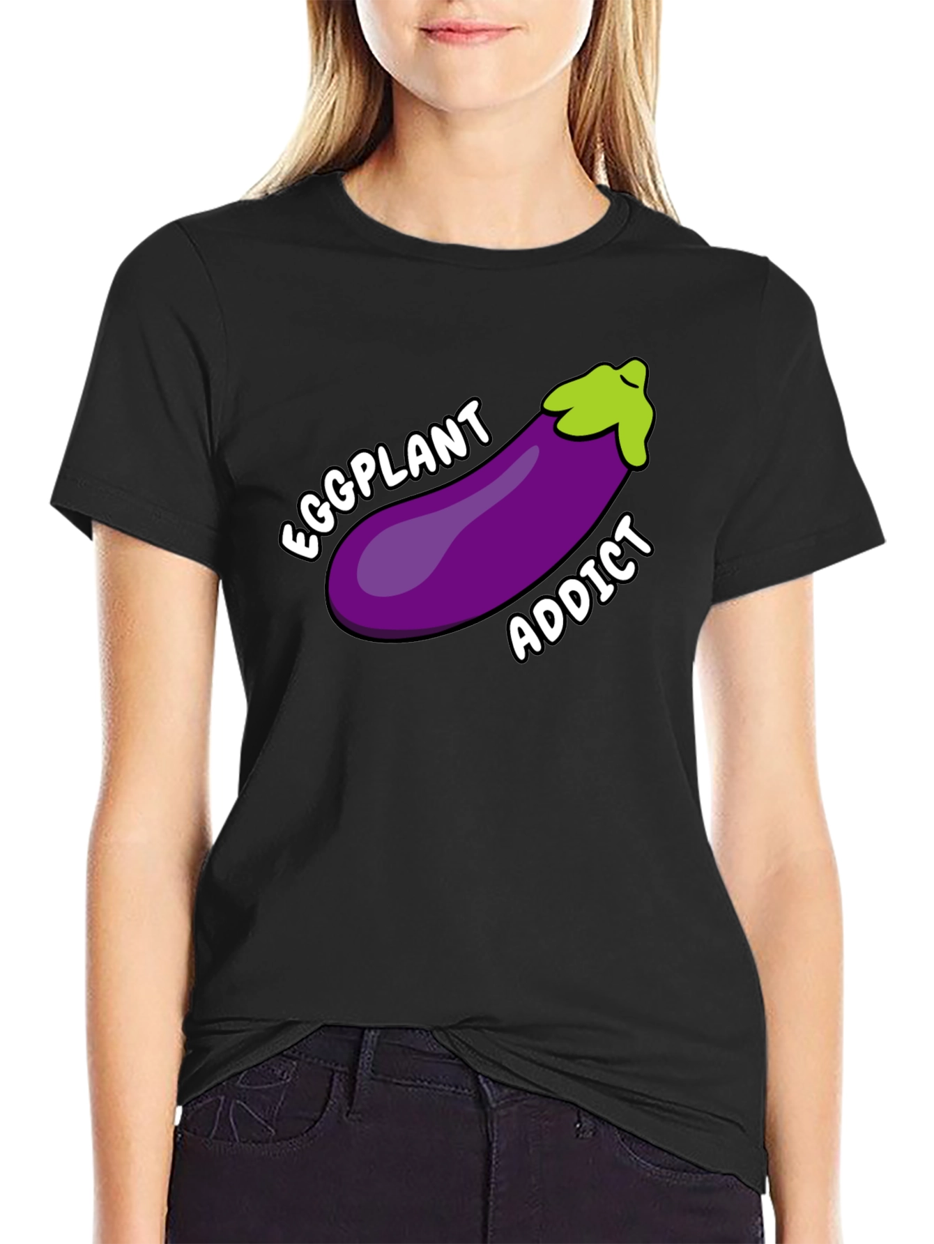 Black Eggplant Addict T-Shirt Funny Humor Graphic Tee view 2