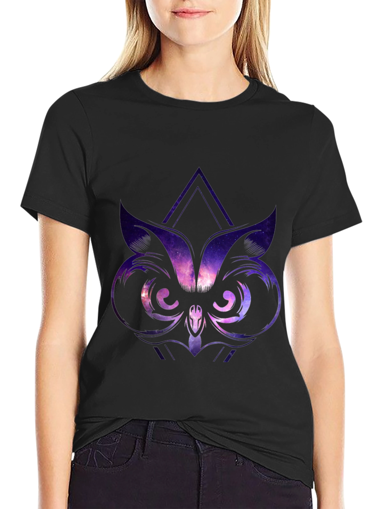 Black Galaxy Owl Graphic Tee - Black view 2