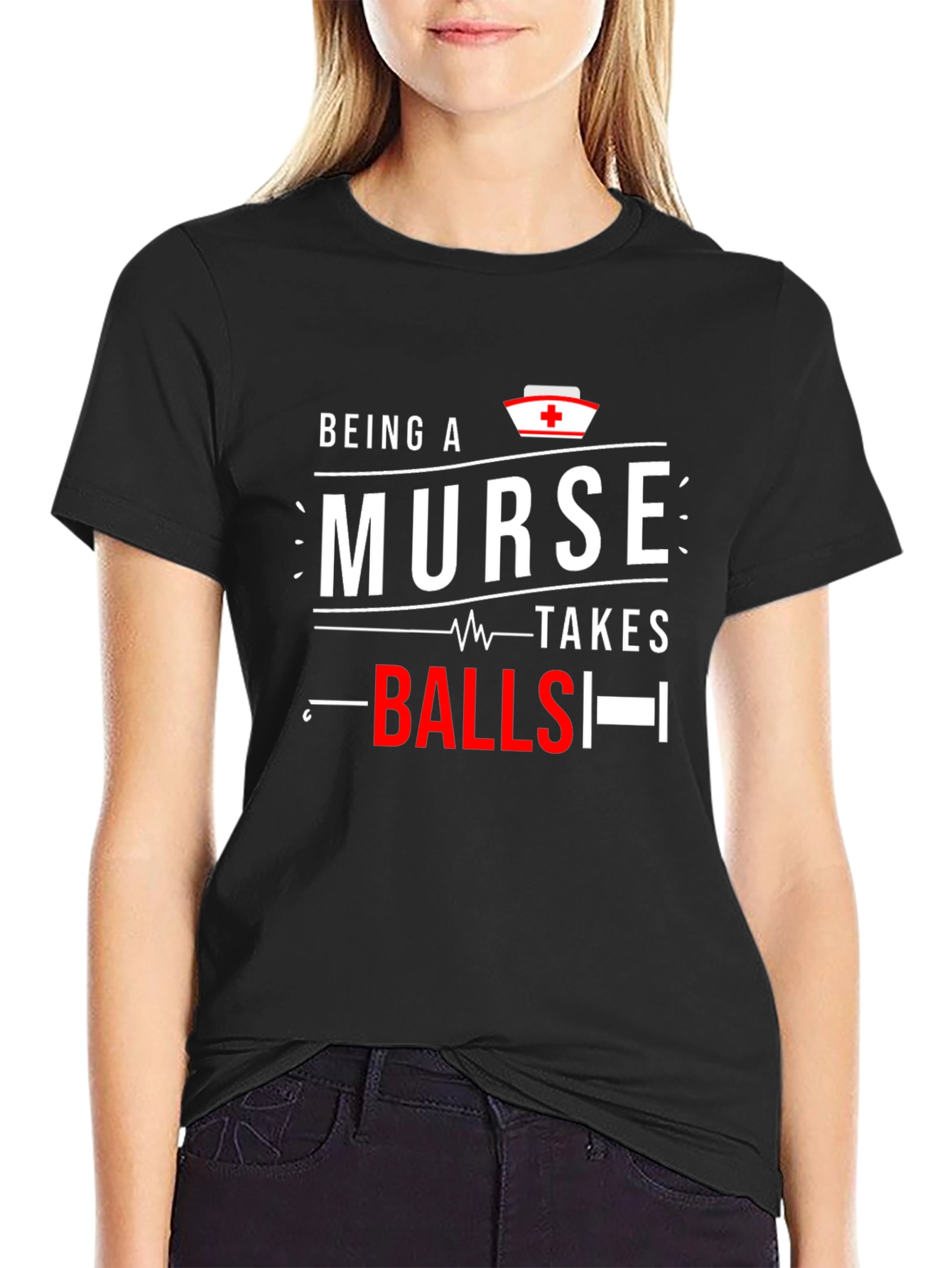 Black Being A Nurse Takes Balls Graphic Tee view 2