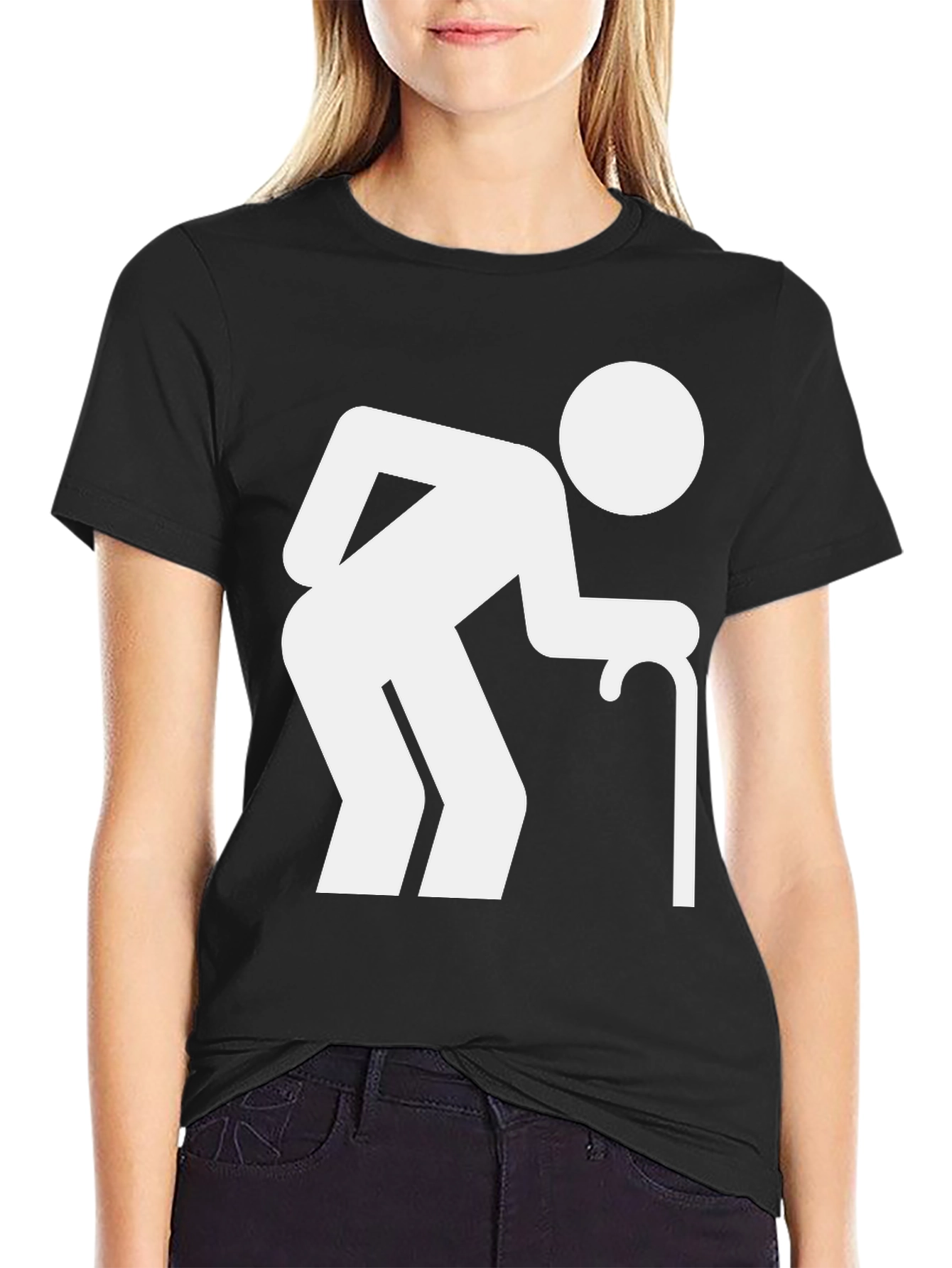 Black Funny Old Man Stick Figure Black T-Shirt view 2