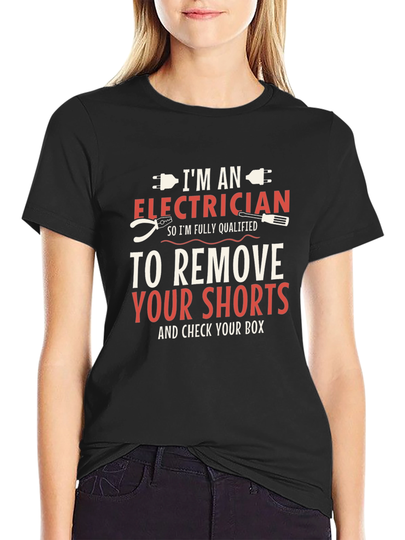 Black Electrician Humor T-Shirt: Remove Your Shorts & Check Your Box view 2