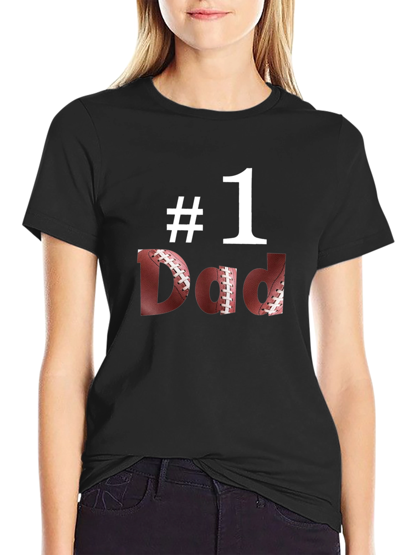 Black #1 Dad Football T-Shirt - Father's Day Gift view 2