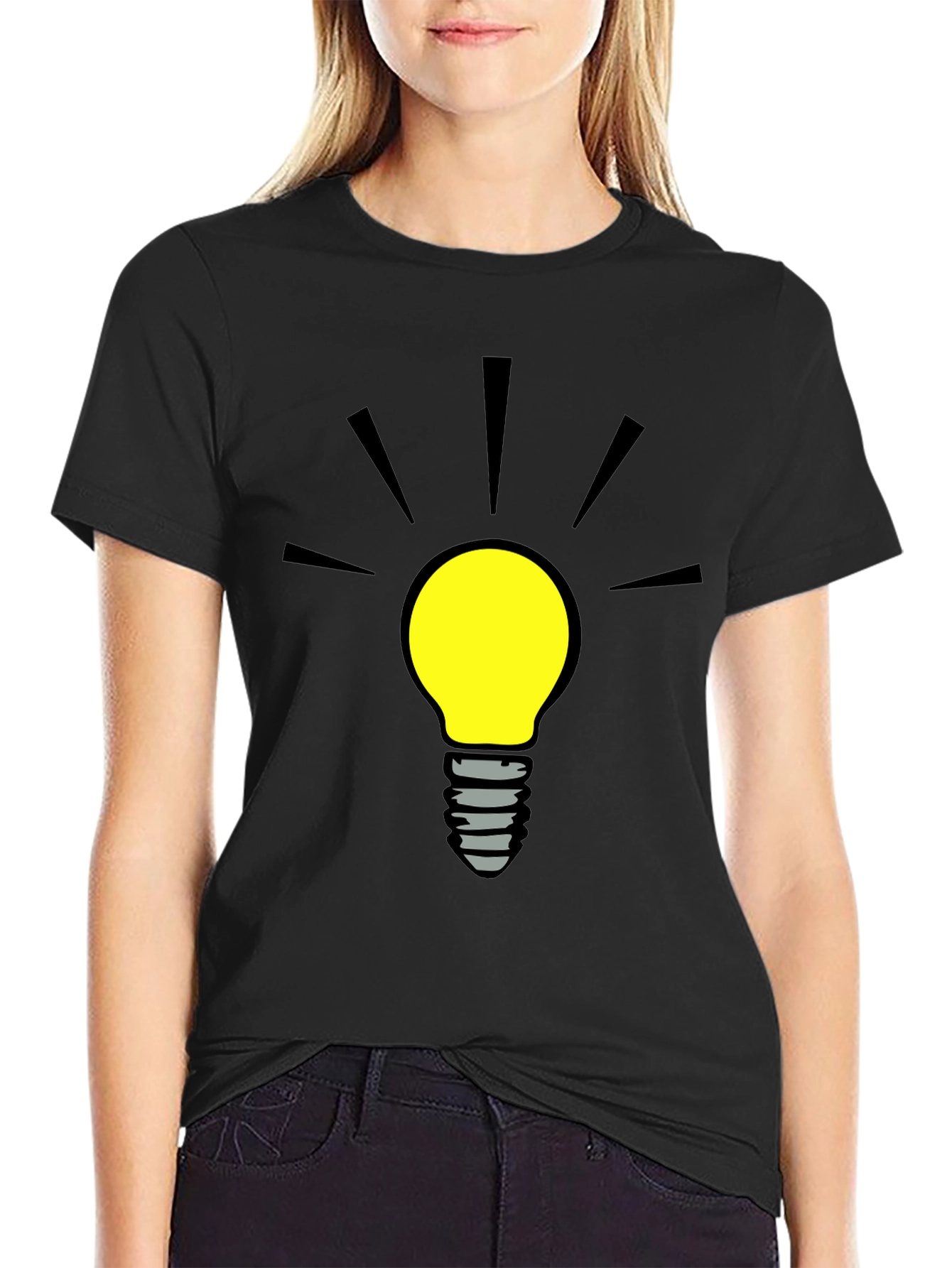 Black Bright Idea Graphic Tee - Black Cotton T-Shirt view 2