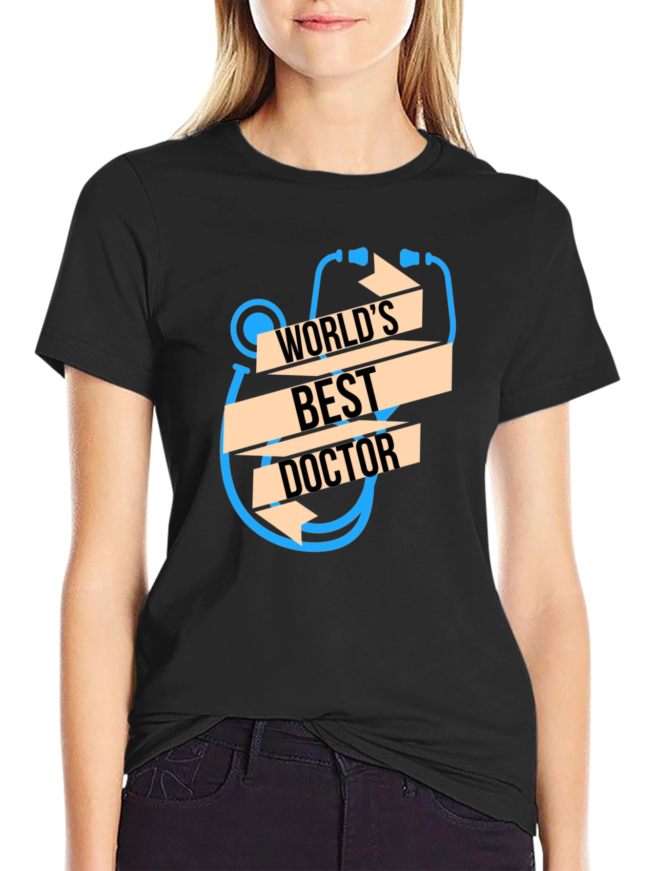 Black World's Best Doctor T-Shirt - Unique Stethoscope Design view 2