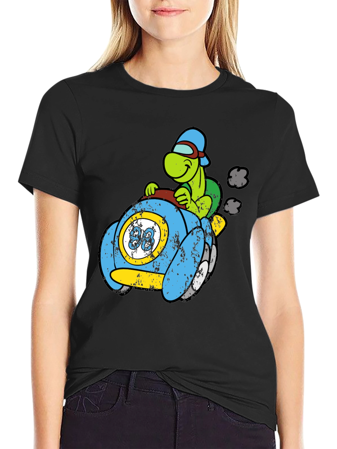 Black Turtle Car Graphic Tee - Unique Cartoon Design view 2