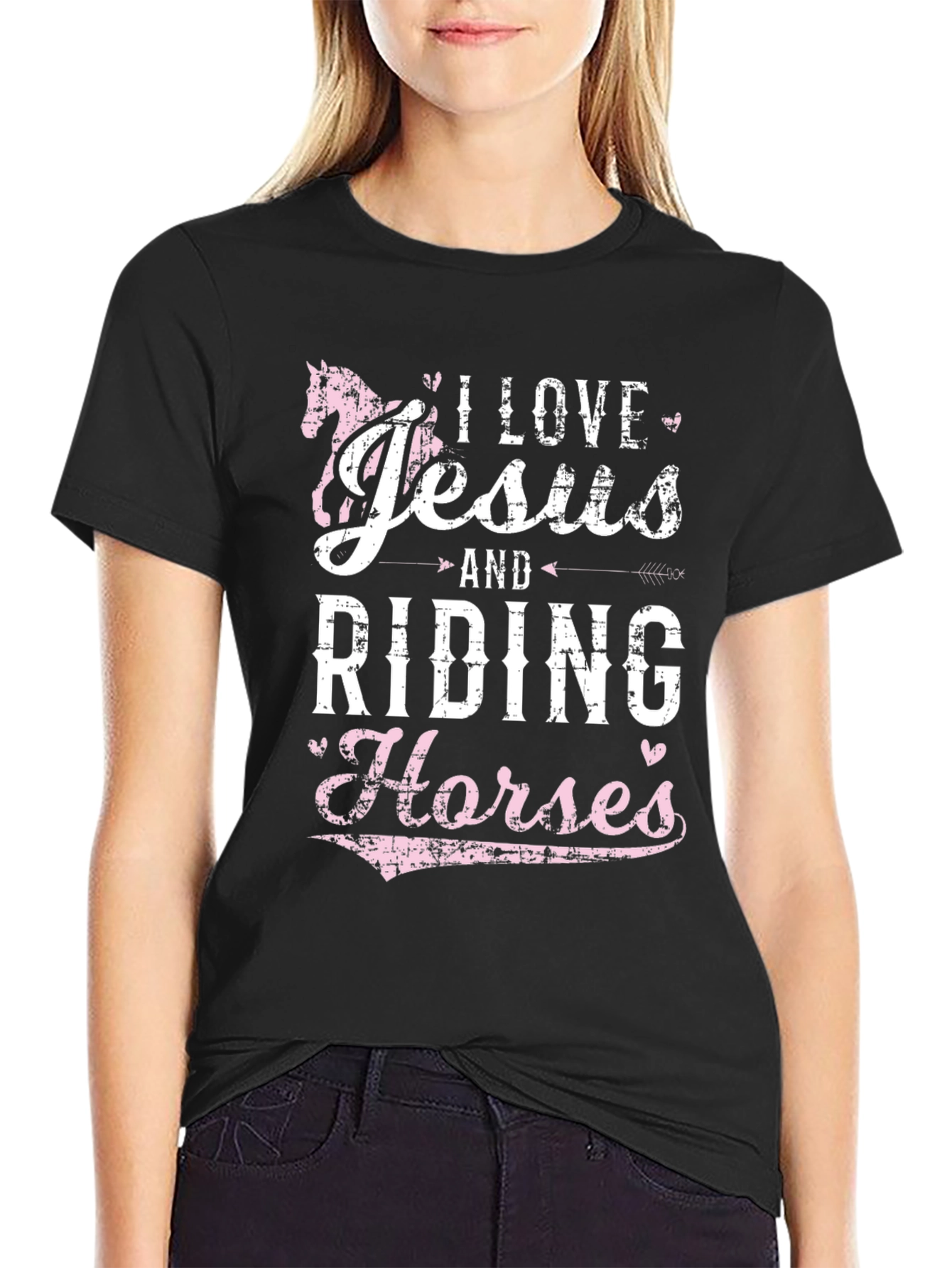 Black I Love Jesus & Riding Horses Graphic Tee view 2