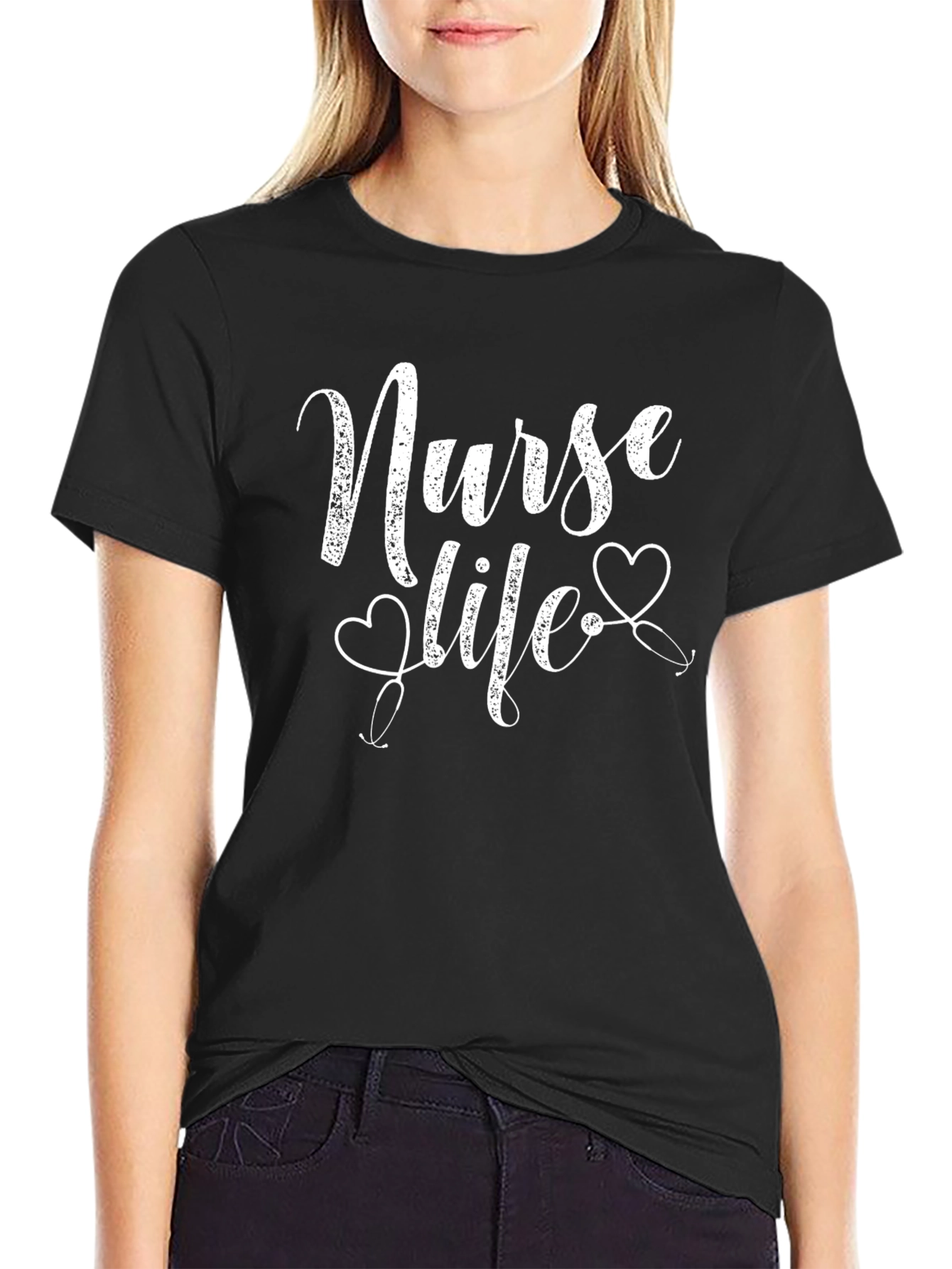 Black Nurse Life T-Shirt, Black Crew Neck Tee view 2