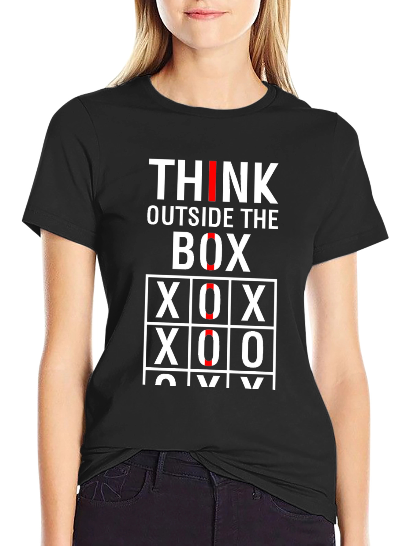 Black Think Outside the Box Tic-Tac-Toe Graphic Tee view 2