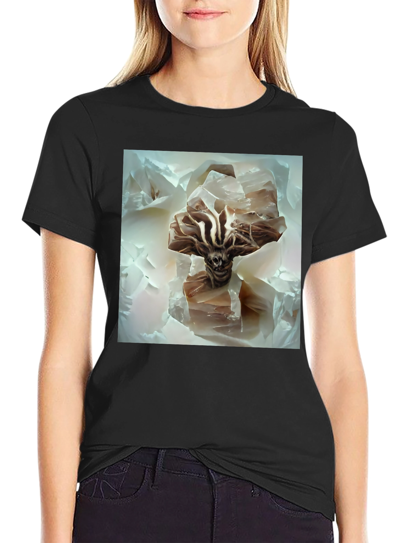 Black Abstract Alien Graphic T-Shirt - Soft Cotton Tee view 2