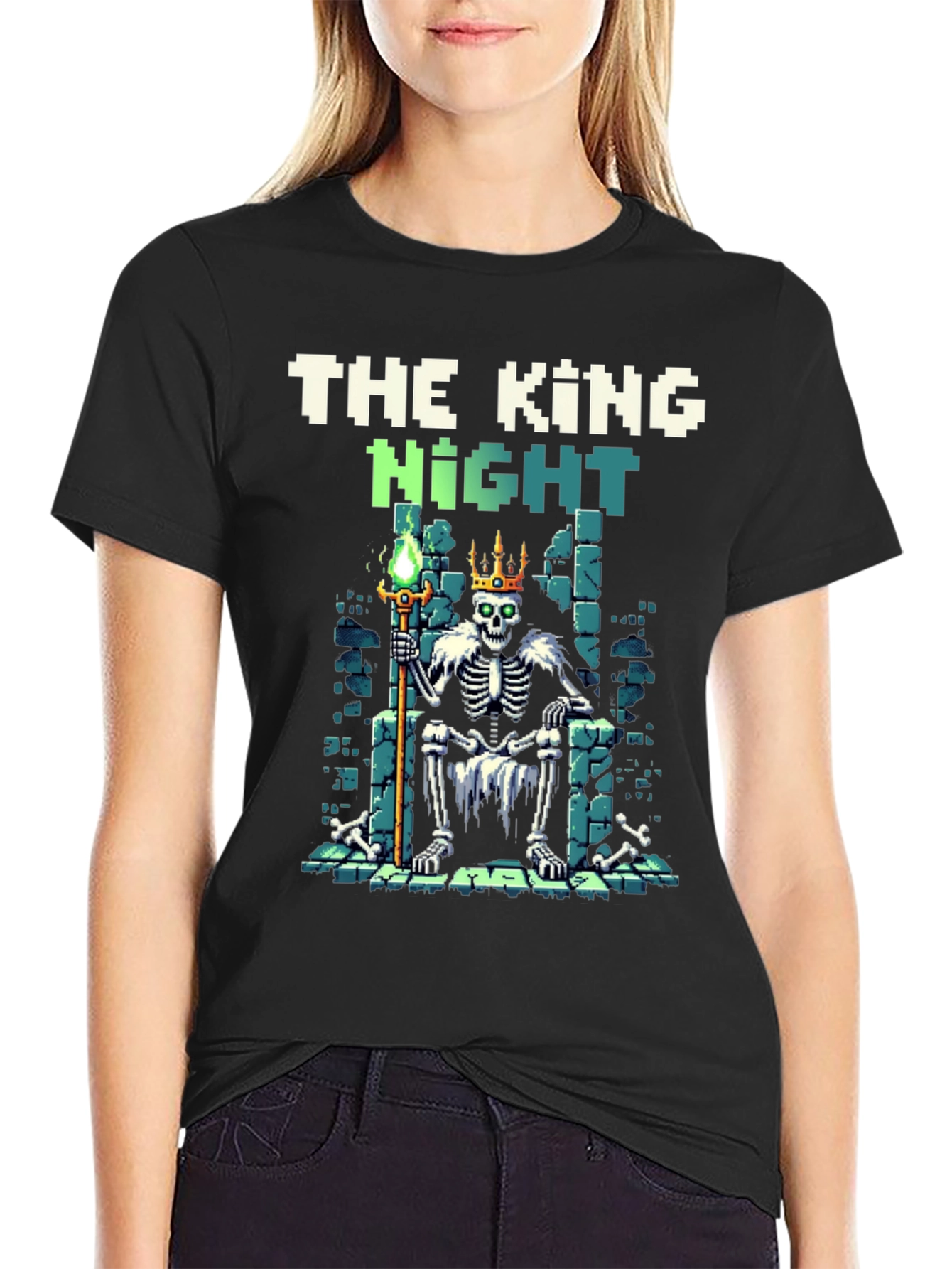 Black King Knight Pixel Art T-Shirt view 2