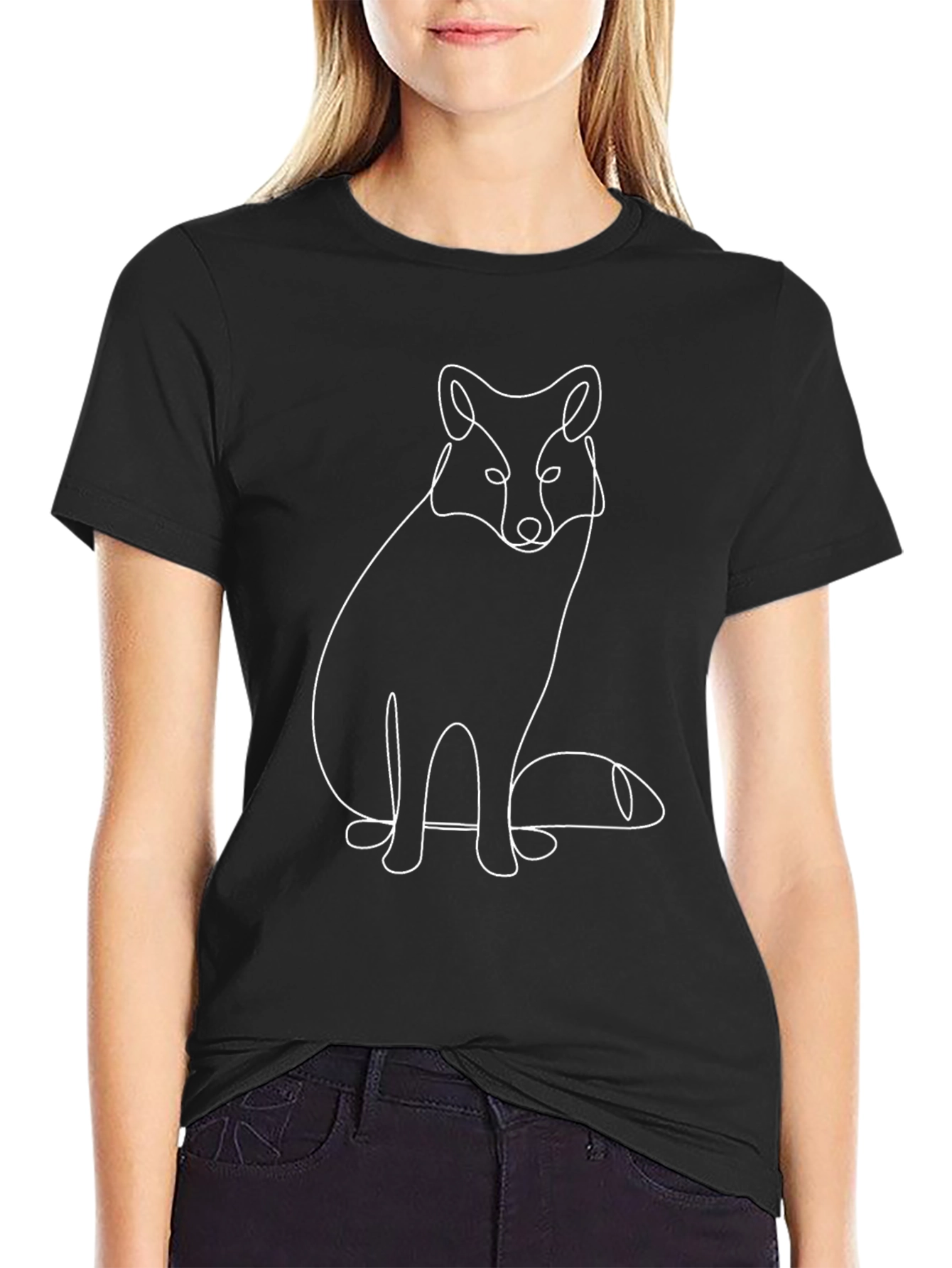 Black Minimalist Fox Line Art Graphic Tee - Unisex view 2