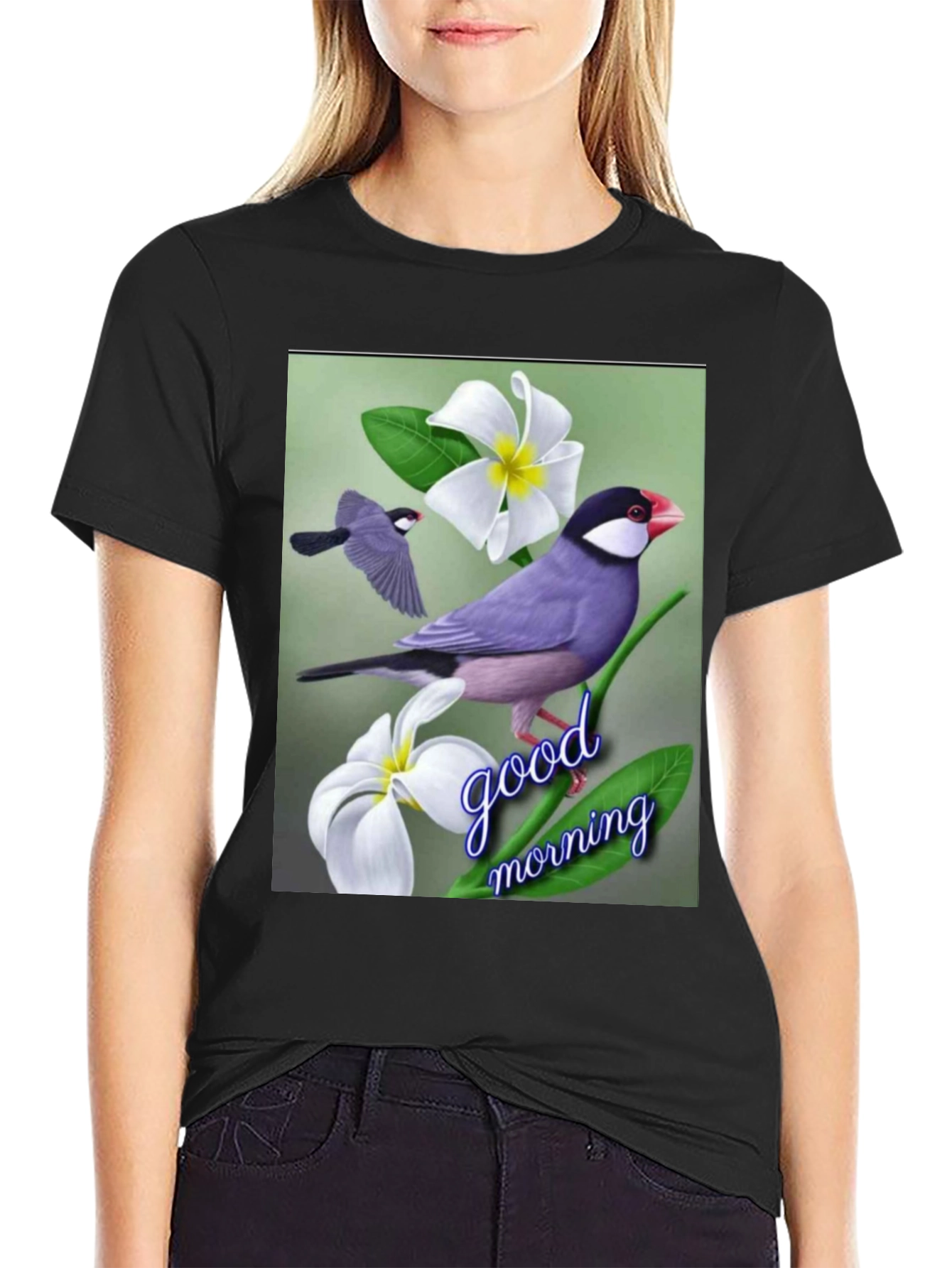 Black Bird & Floral Graphic Tee - Good Morning view 2