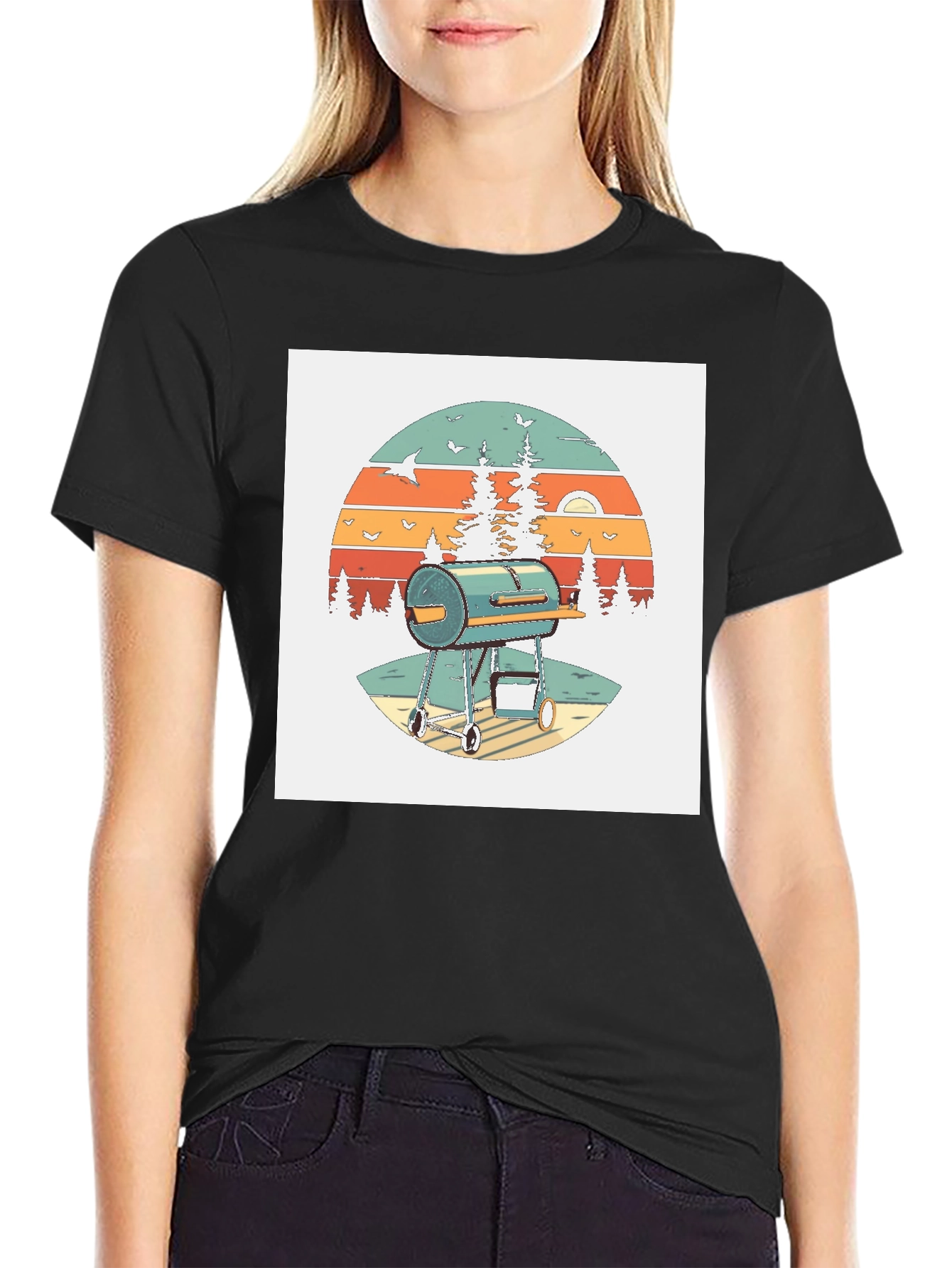 Black Retro BBQ Grill T-Shirt view 2