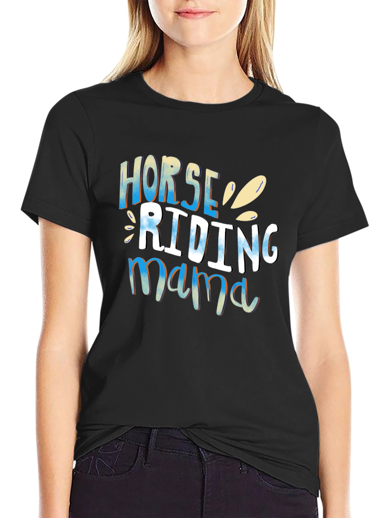 Black Horse Riding Mama Black T-Shirt view 2