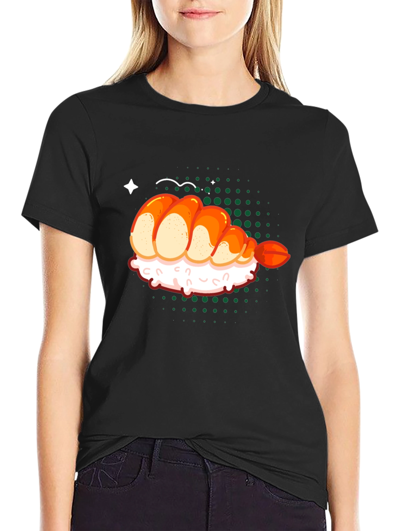 Sushi Shrimp Graphic Tee - Unisex Black T-Shirt - 2