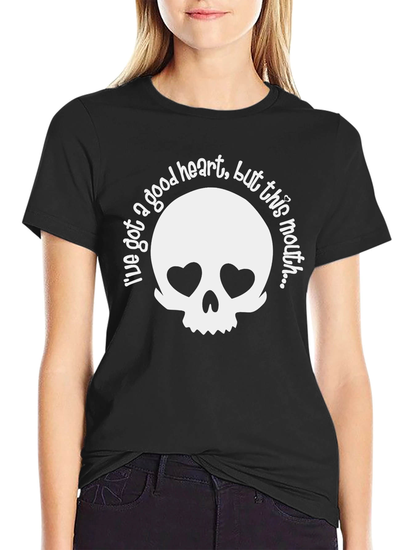 Black Heart Eyed Skull Graphic Tee - Good Heart, Bad Mouth! view 2